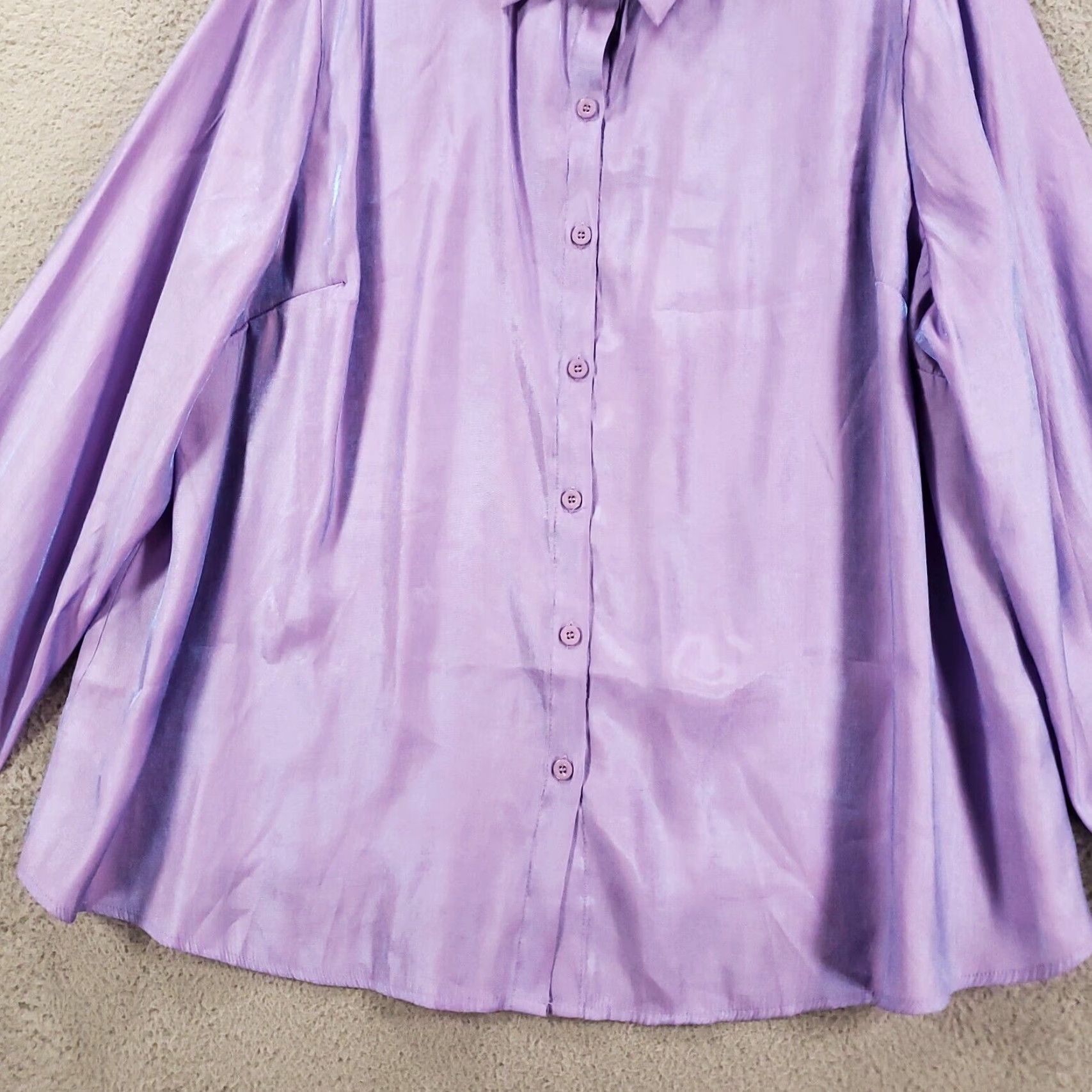 Shein SheIn Curve Blouse 4XL Womens Tunic Lavender Iridescent Button Up Collared Long Sleeve Classic/Fitted Sleeve Polyester, Viscose Purple 4XL Plus Size Size XXL / US 16-18 / IT 52-54 - 4 Thumbnail