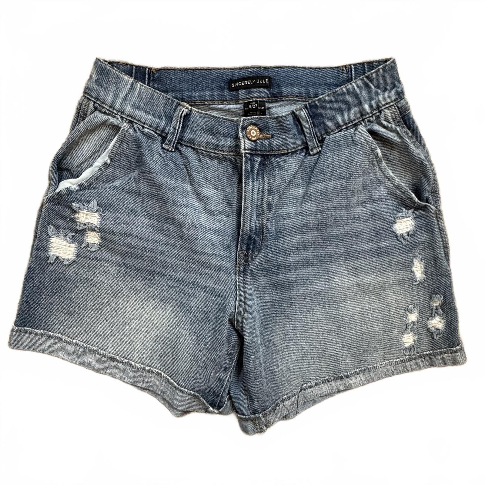 Other Sincerely Jules Distressed Denim Shorts Size 5/27 Size 27" / US 4 / IT 40 - 1 Thumbnail