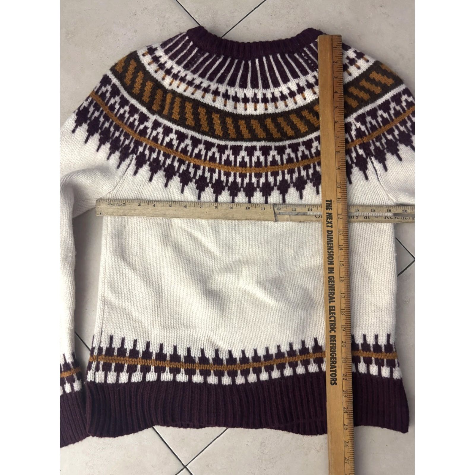 Tory Burch Tory Burch Sweater Womens Large White Fair Isle Wool Blend Crewneck Pullover Size L / US 10 / IT 46 - 6 Thumbnail