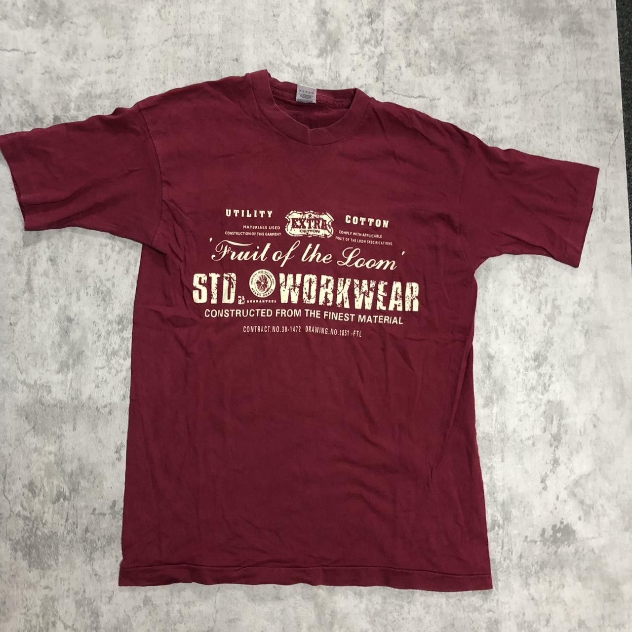Fruit Of The Loom Burgundy and white vintage 90s workwear tee workwear Size US L / EU 52-54 / 3 - 1 Thumbnail