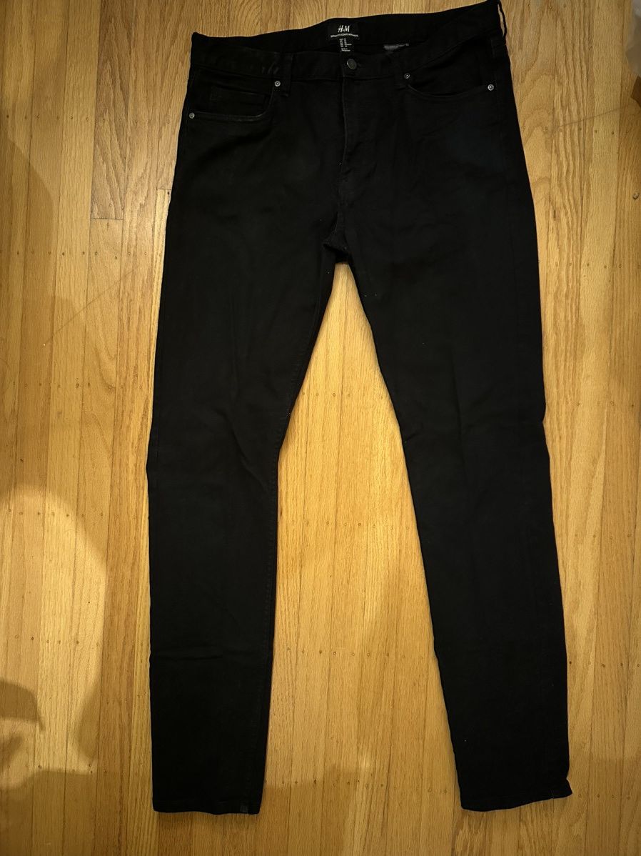H&M Classic Black Twill Denim Pants Size US 32 / EU 48 - 1 Thumbnail