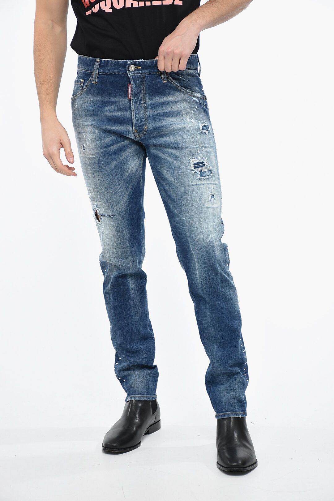 image of Dsquared2 Og1Mm0424 Distressed Cool Guy Denim In Blue, Men's (Size 26)