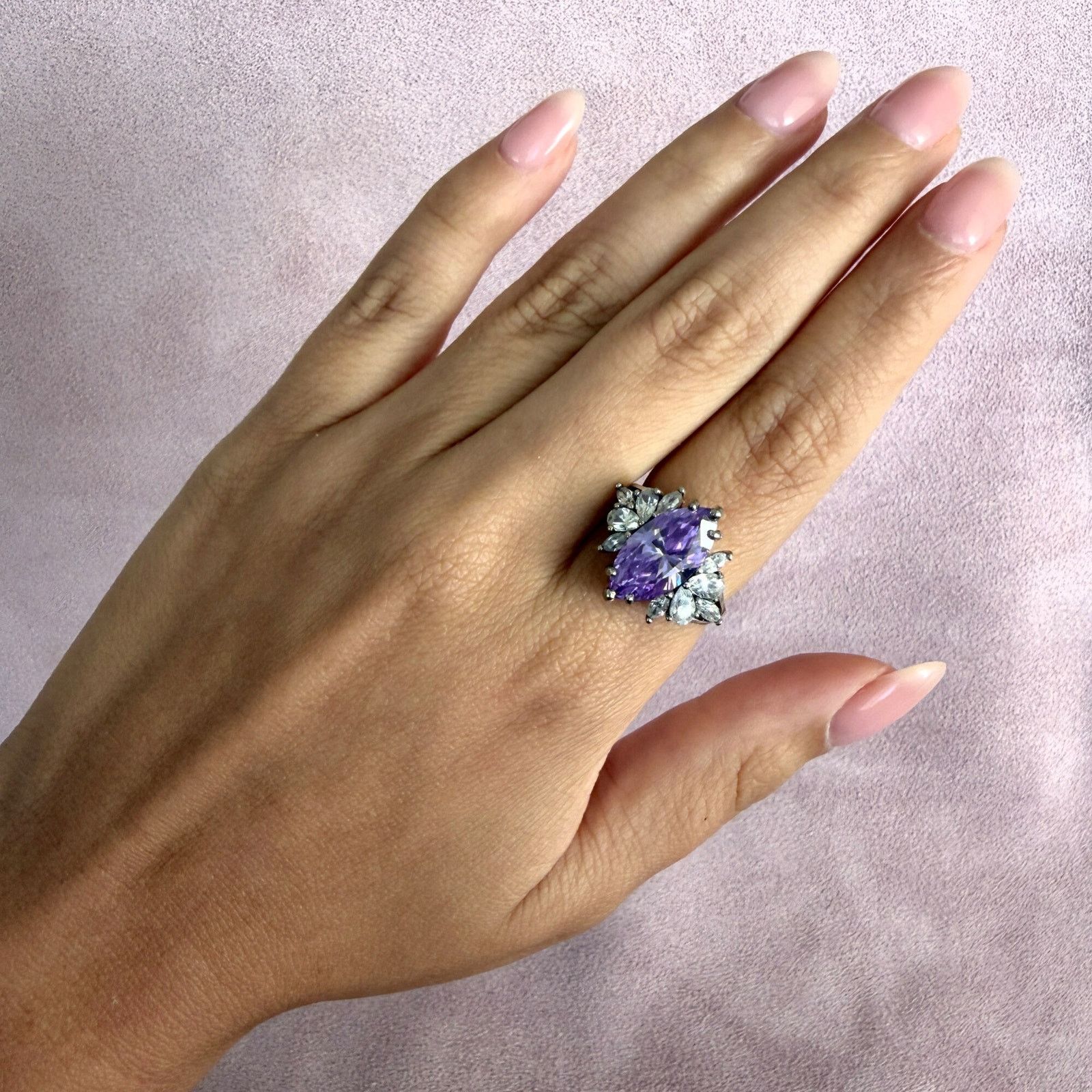 Sterling Silver sterling silver purple & clear cz ring size 7.75 Size ONE SIZE - 2 Thumbnail