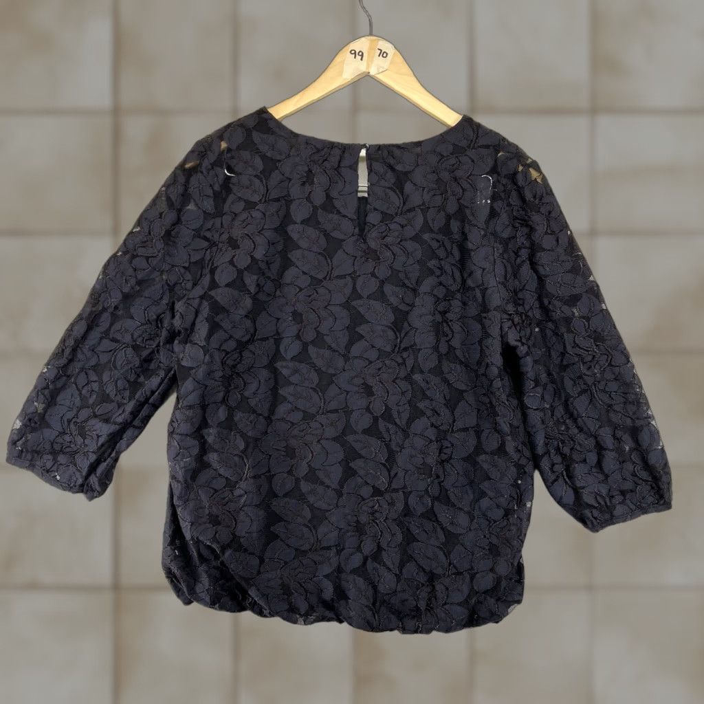 Alfani Alfani Women's Blouse Shirt Dark Romantic Black Floral Lace Top 3/4 Sleeve Round Neck Pullover Sheer Casual Regular L Black Womens Size L / US 10 / IT 46 - 1 Thumbnail