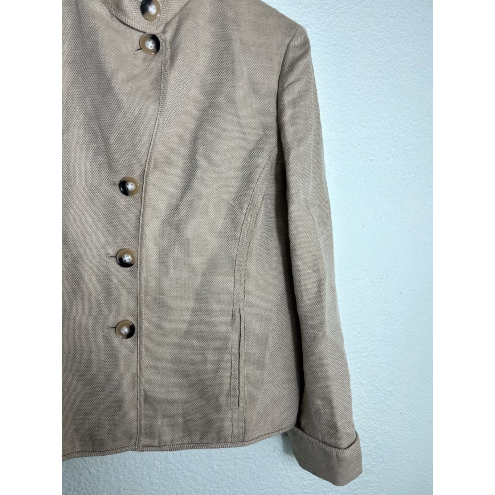 Evan Picone VINTAGE Evan Picone Coat Blazer Womens Large Button Up Beige Linen Cotton Blend Size L / US 10 / IT 46 - 4 Thumbnail