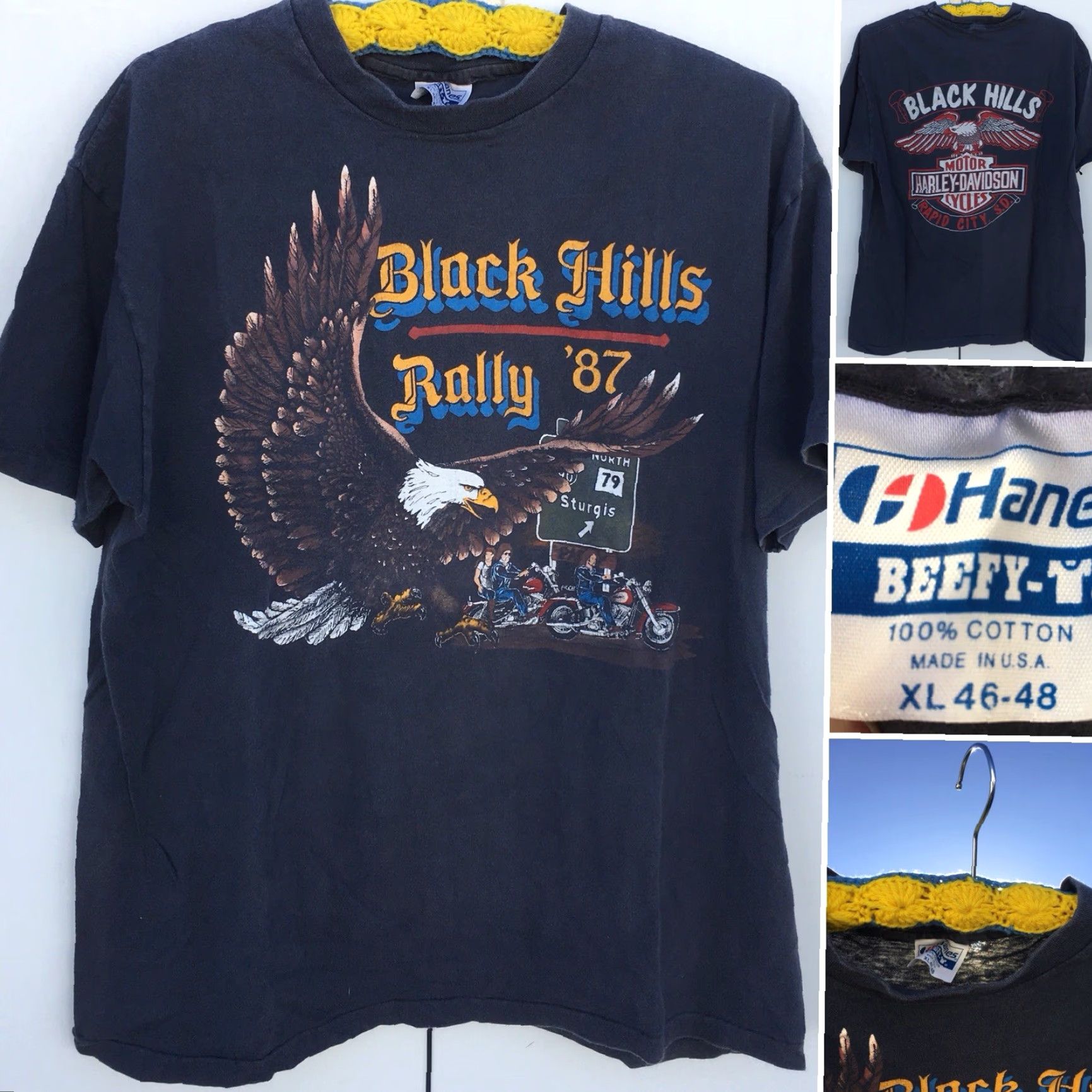 Hanes VINTAGE Harley Davidson Motorcycles T Shirt Black Hills Rally ’87 XL Men Hanes 100% Cotton Graphic Tee Short Sleeve Black 1980s Size US XL / EU 56 / 4 - 2 Thumbnail
