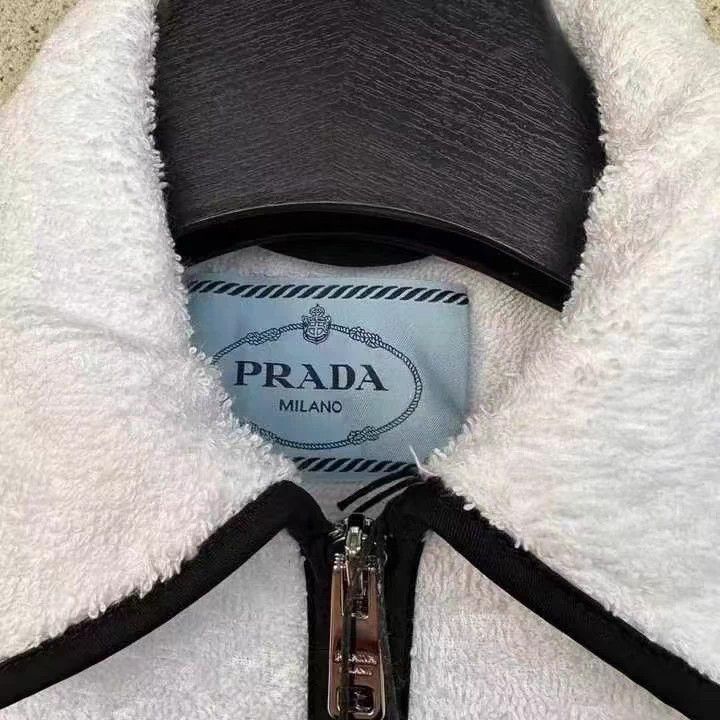 Prada Prada 99 New White Terry Metal Triangle Logo Jacket 38 Size XS / US 0-2 / IT 36-38 - 2 Thumbnail