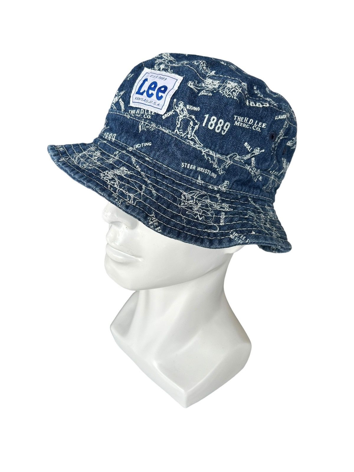 Japanese Brand × Kapital × Vintage Lee Denim Bucket Hats Full Print Bucket Hats Size ONE SIZE - 5 Thumbnail