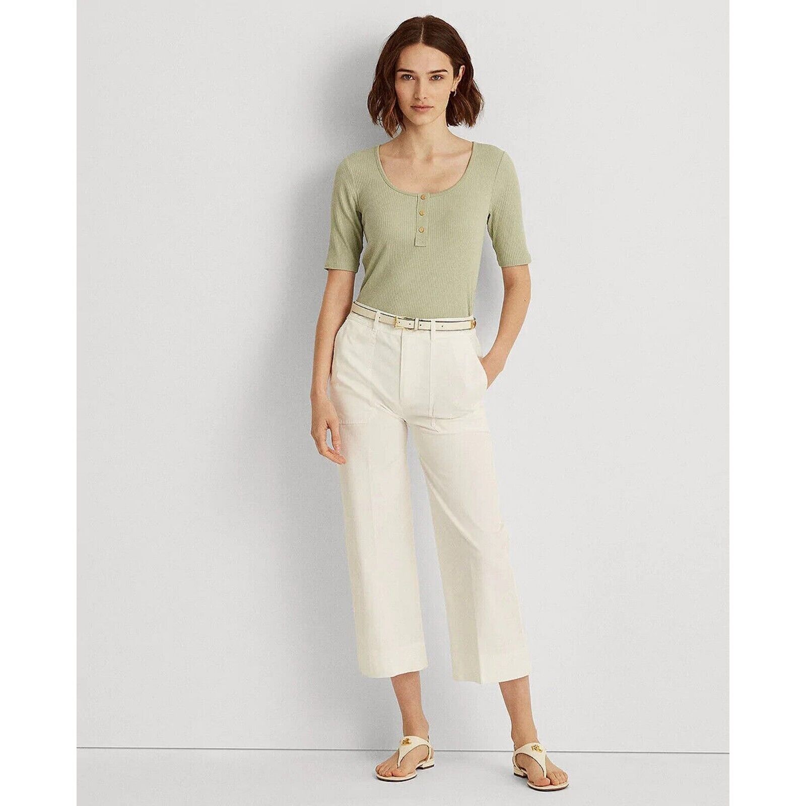 Lauren Ralph Lauren Ralph Lauren Women Sage Knit Elbow Sleeve Henley Top Size XL Size XL / US 12-14 / IT 48-50 - 4 Thumbnail