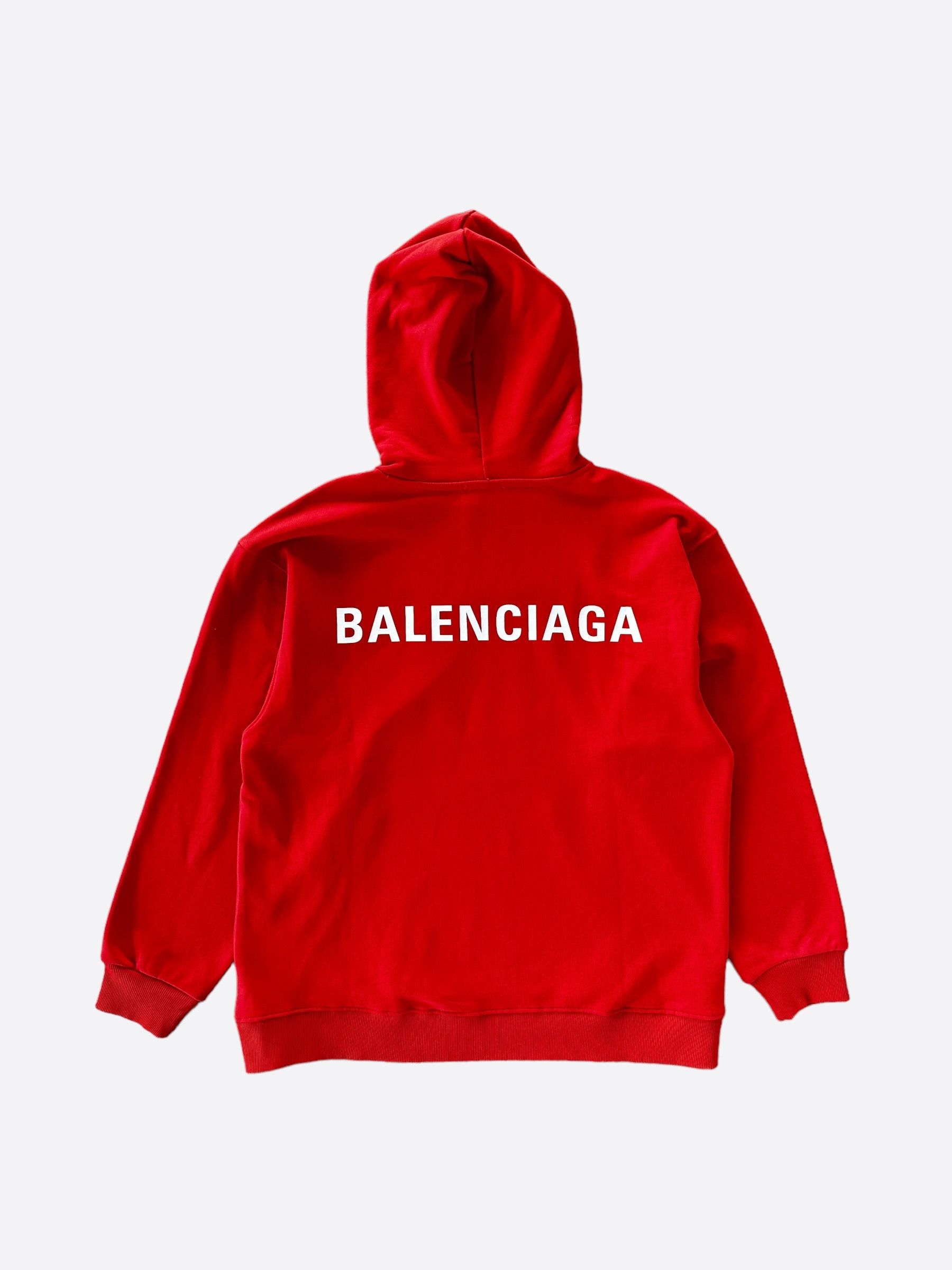 Balenciaga Red & White Logo Hoodie - Tops 