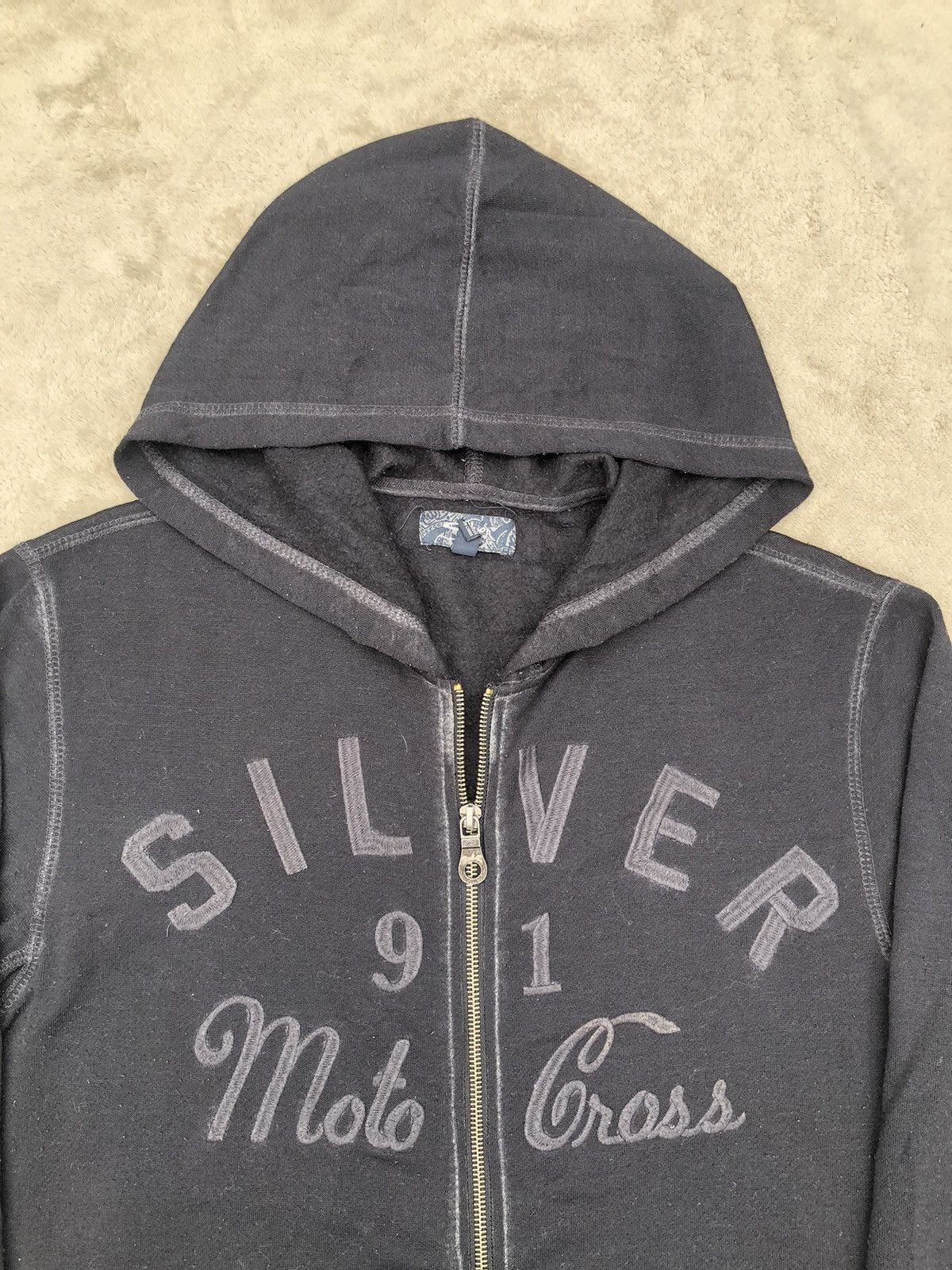 Vintage Vintage Silver Off Trims Moto Cross Embroidery Hoodie Size US L / EU 52-54 / 3 - 3 Thumbnail