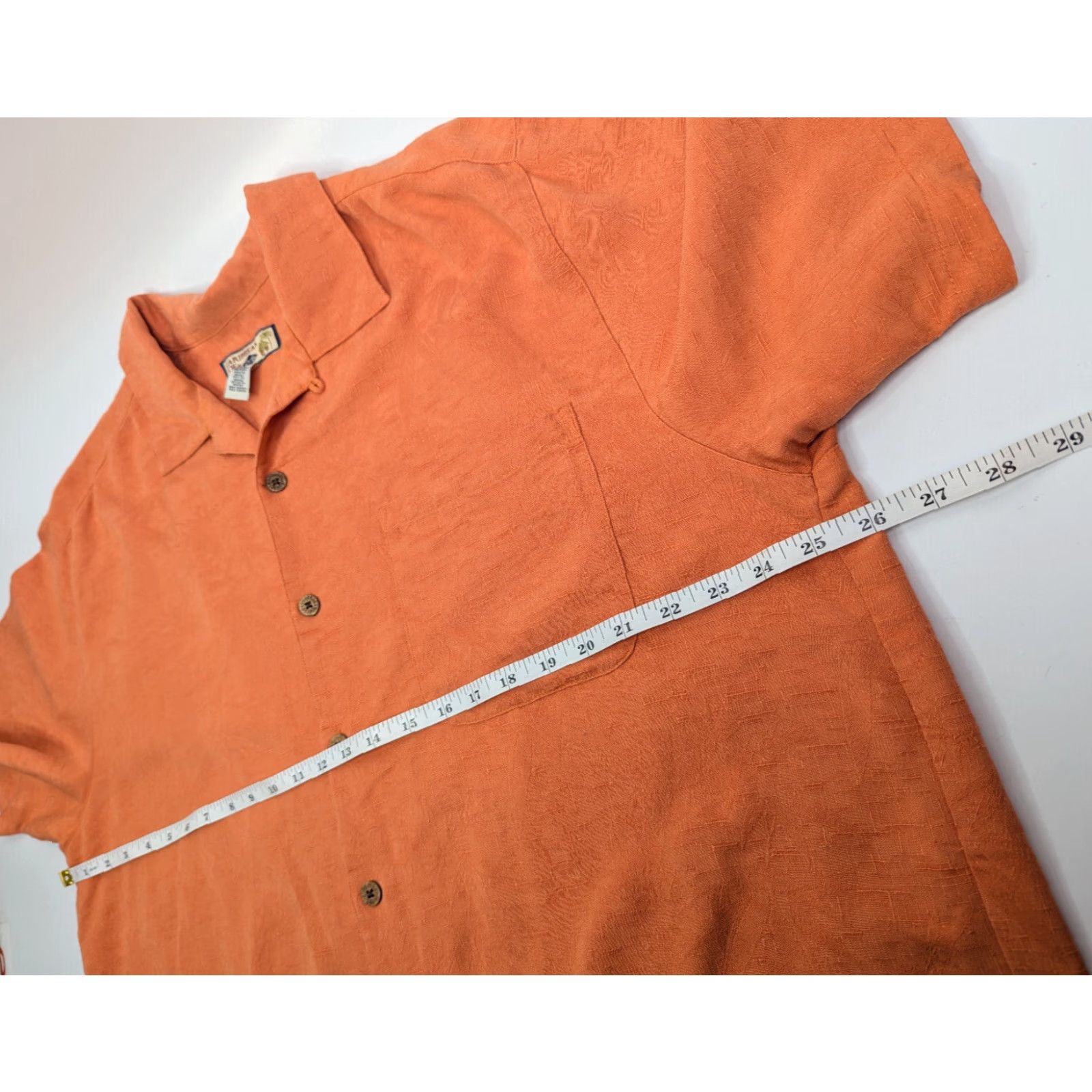 Vintage Caribbean Joe Button-Up Shirt Men's XL Orange Textured Leaf Print Short Sleeve loop collar Size US XL / EU 56 / 4 - 4 Thumbnail