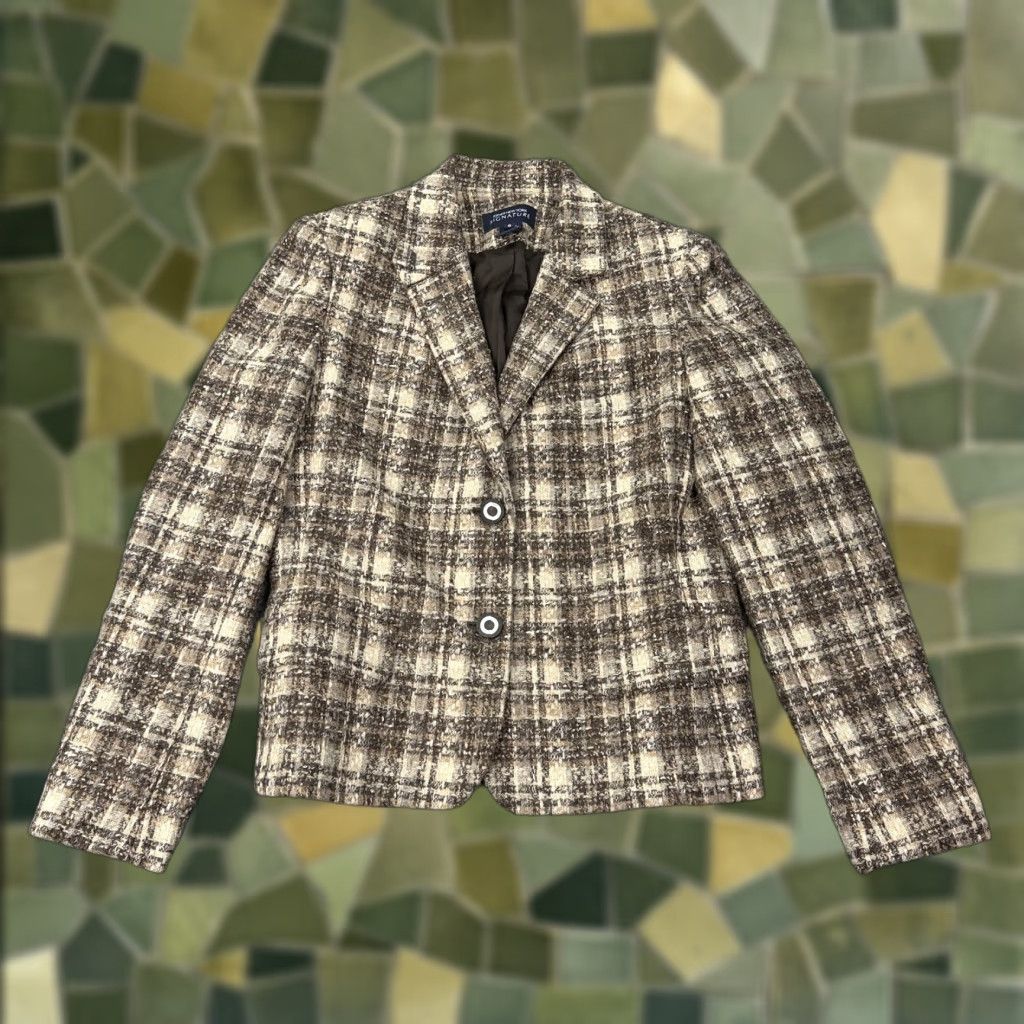 Jones New York VINTAGE Jones New York Blazer Womens 8 Brown Plaid Tweed Two Button Business Workwear Size M / US 6-8 / IT 42-44 - 1 Thumbnail