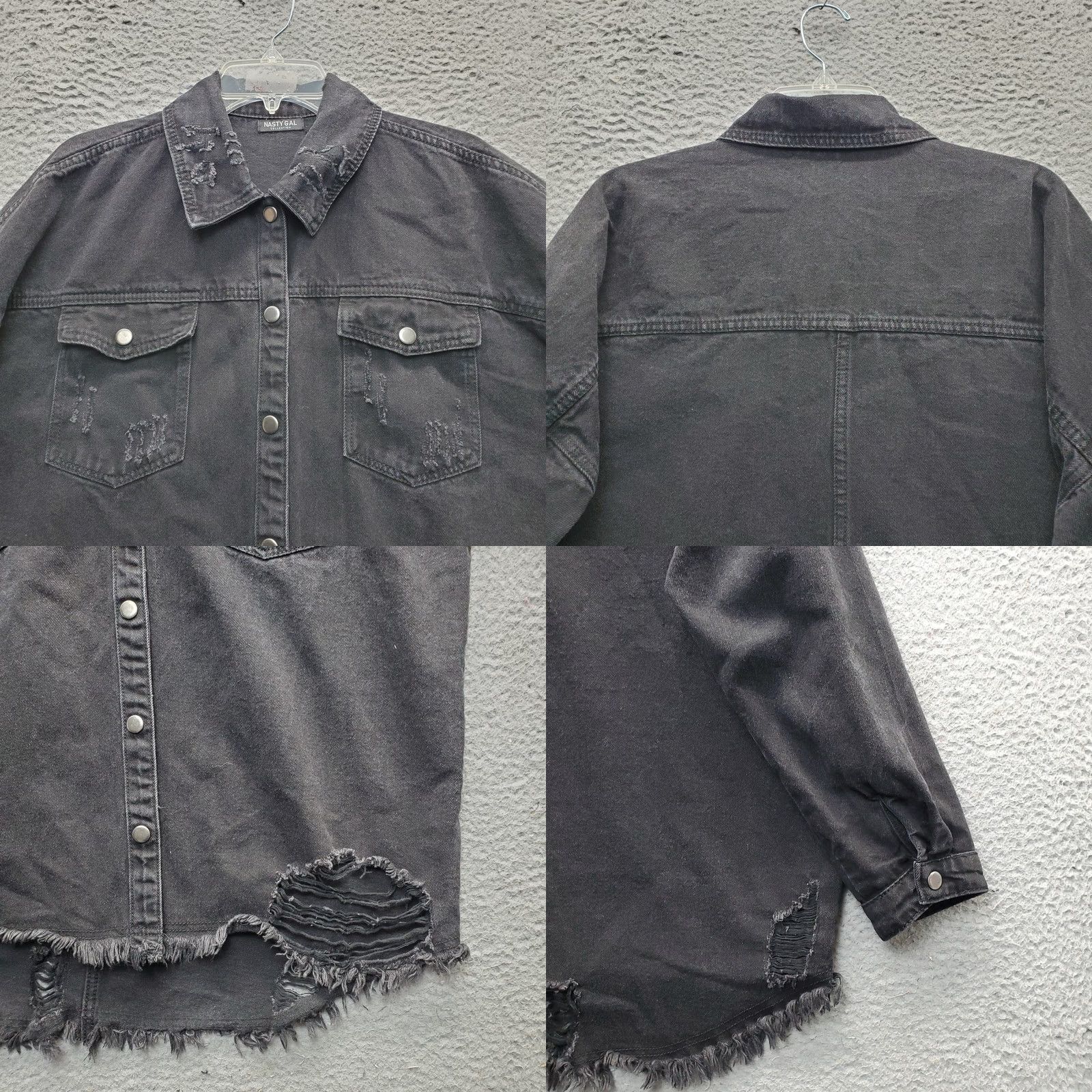 Nasty Gal Nasty Gal Grunge Distressed Shirt Shacket Womens S Black Denim Front Snap Shirt Shacket Size S Womens Size S / US 4 / IT 40 - 8 Thumbnail