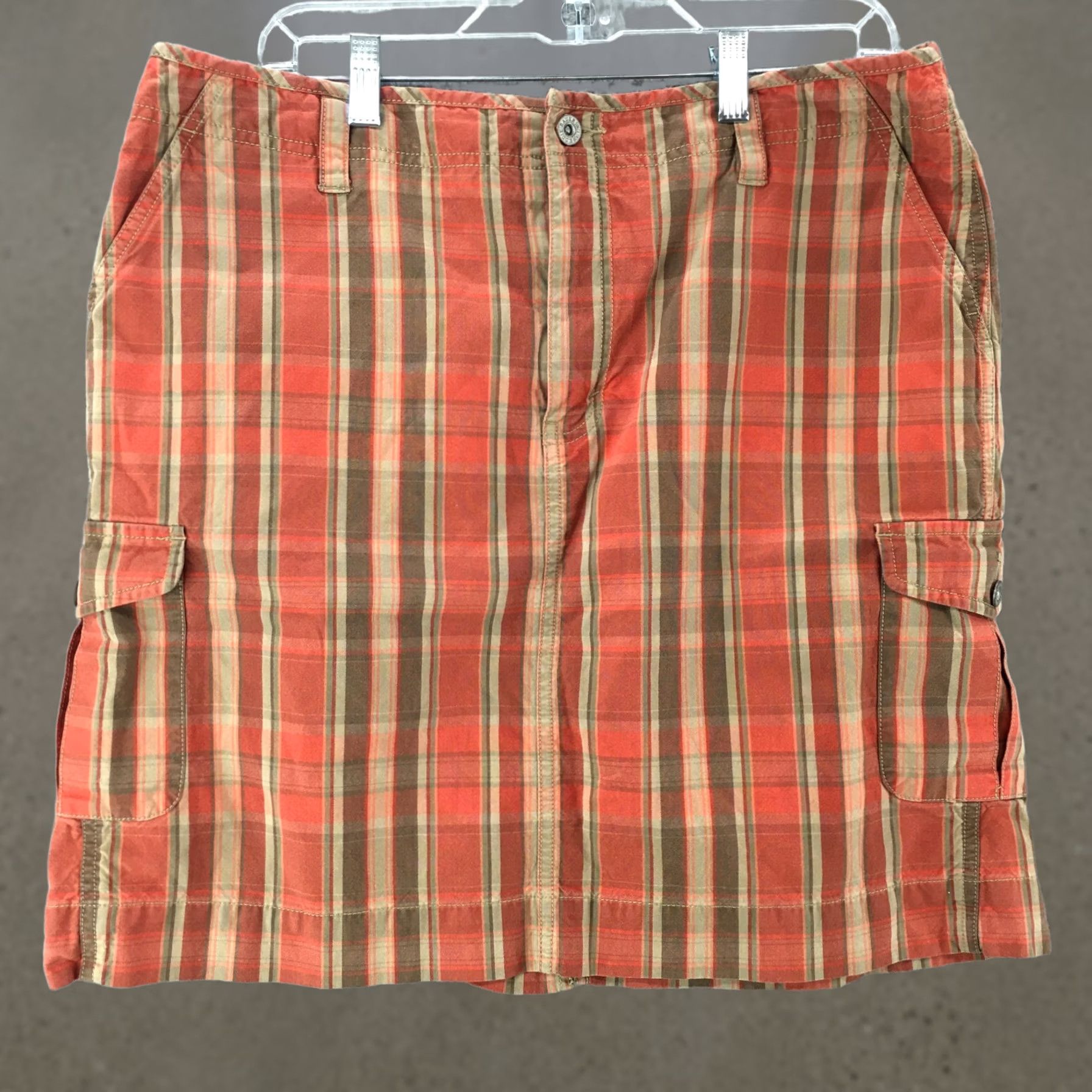 Eddie Bauer Eddie Bauer Cargo Skirt Womens 16 Midi Orange Plaid Cotton Zipper Pockets Size 38" / US 16 / IT 52 - 1 Thumbnail