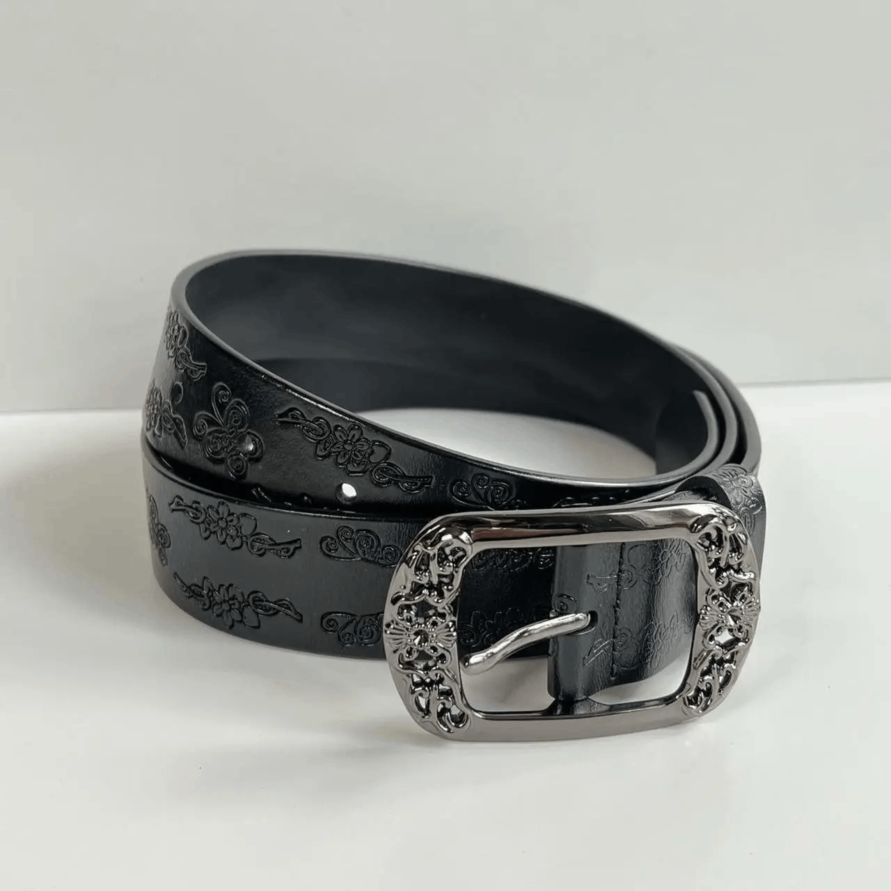 Cowboy Equipment vintage style american western floral design black belt Size ONE SIZE - 1 Thumbnail