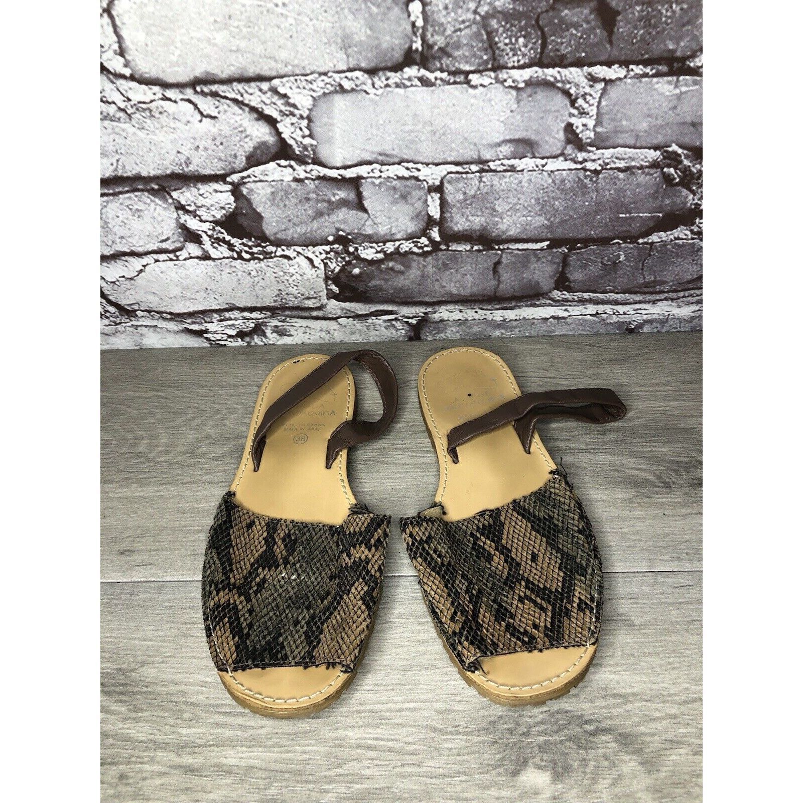 Other AVARCA MENORQUINA Brown Leather Snake Slingback Sandals Wome Size US 7.5 / IT 37.5 - 13 Thumbnail