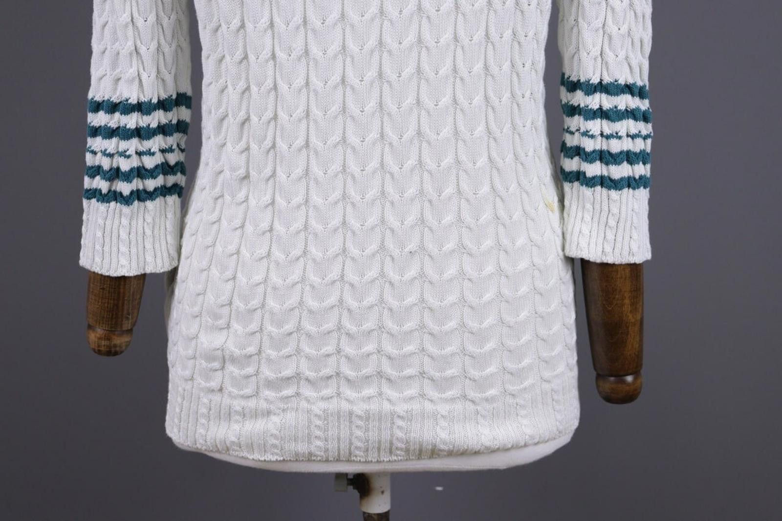 Designer Burberry London White Striped Knit V-Neck Sweater Size 40 Size US M / EU 48-50 / 2 - 12 Thumbnail