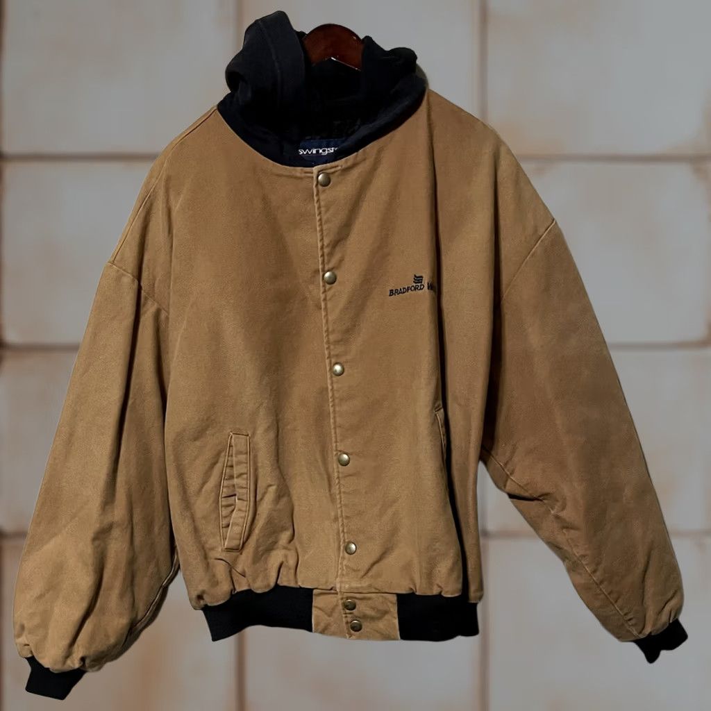 Vintage VINTAGE Swingster Jacket Bomber Gray 2XL/XXL Hooded Heavyweight Canvas Elastic Waist Snap Buttons Embroidered Logo 80s American Mens Short Jacket Coat Size US XXL / EU 58 / 5 - 1 Thumbnail