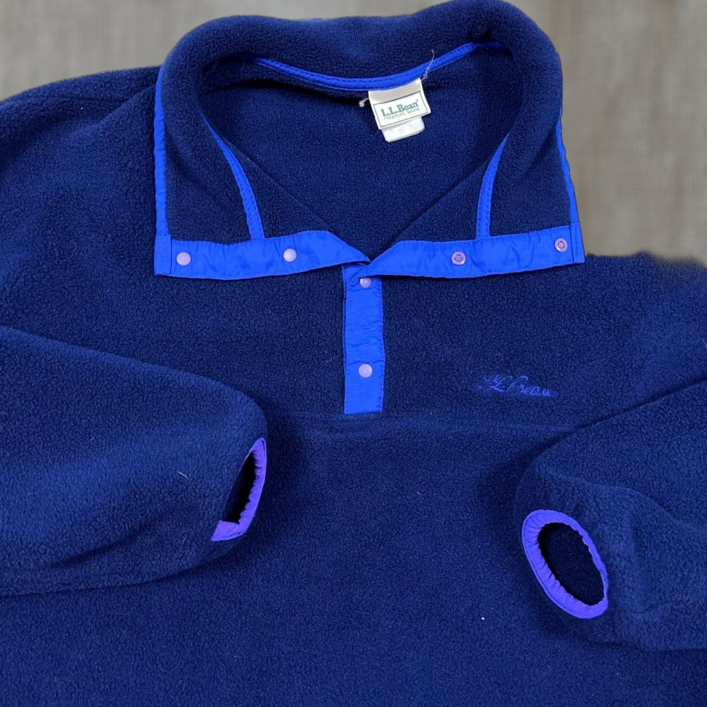 Vintage VINTAGE L.L.Bean Sweater Shirt Men Large Navy Blue Fleece Pullover Snap T 90s Adult Size US L / EU 52-54 / 3 - 1 Thumbnail