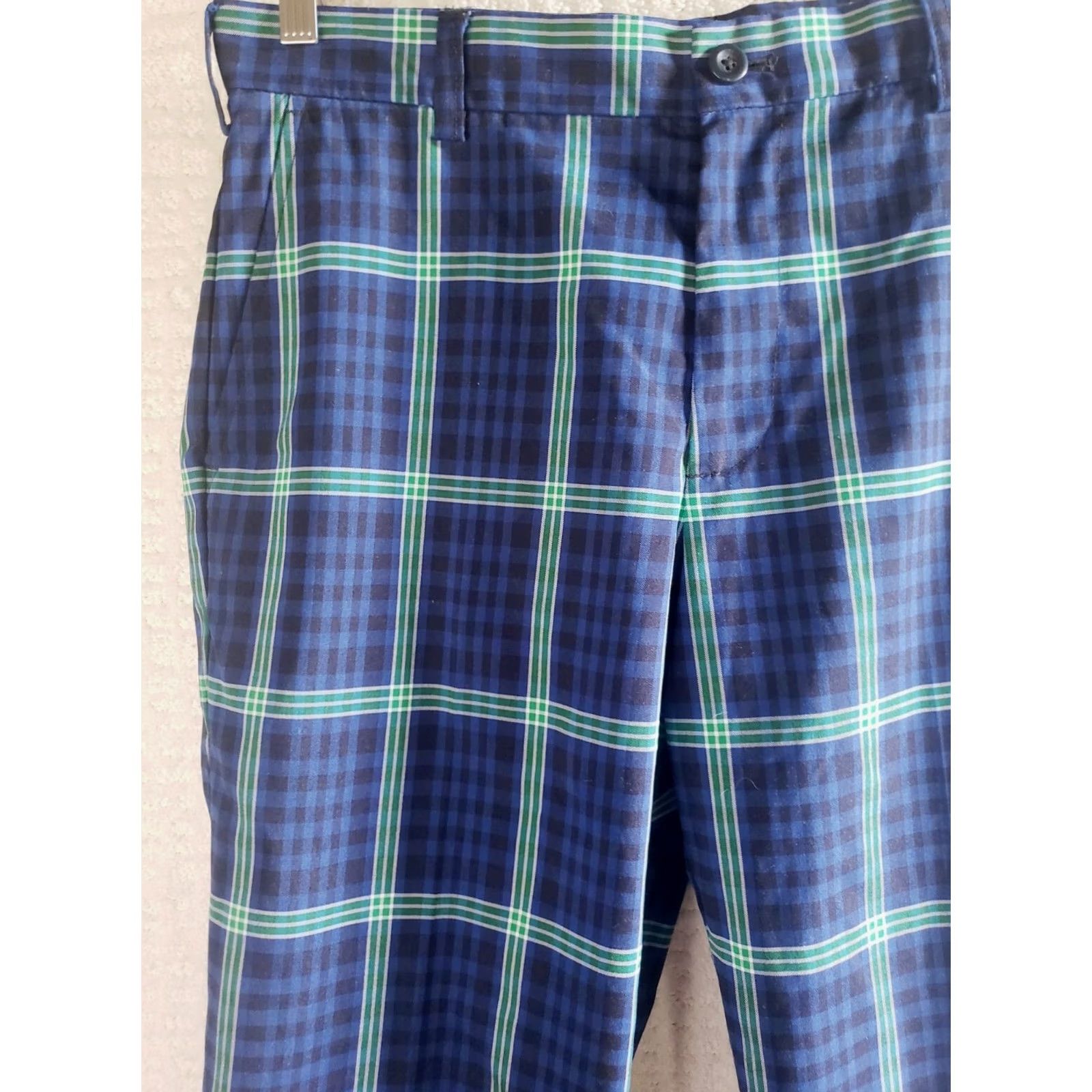 Izod Izod Golf Pants Mens 32x30 Blue Green Plaid Stretch Polyester Spandex Slimming Moisture Wicking Zip Slash Pockets Casual, Travel, Wedding, Golf Size US 32 / EU 48 - 3 Thumbnail