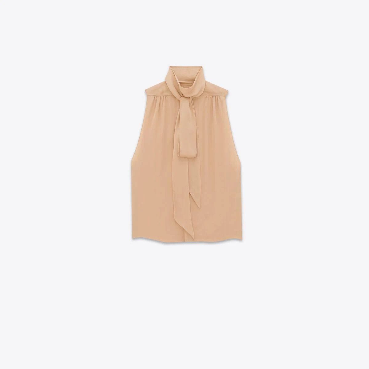 o1s1wg110724 Lavallière-Neck Tunic Shirt Silk Satin