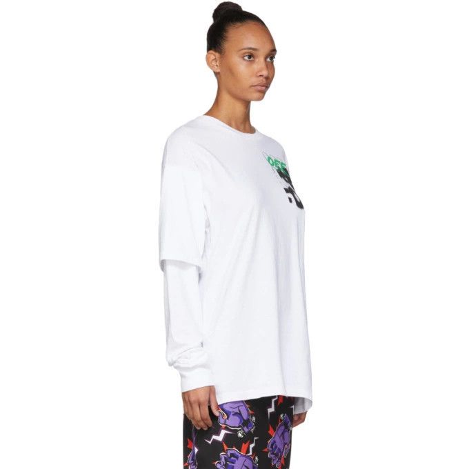 Off-White White Sprayed Blurred Logo Double Layer LS T-Shirt Size M / US 6-8 / IT 42-44 - 3 Thumbnail
