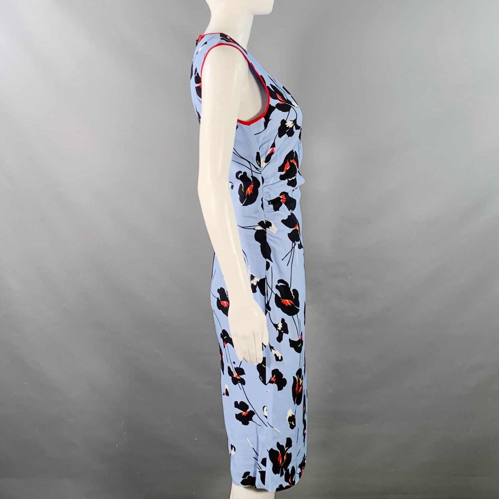 No. 21 XS Blue Black Red Floral Sleeveless Ruched Midi Dress Size XS / US 0-2 / IT 36-38 - 2 Thumbnail