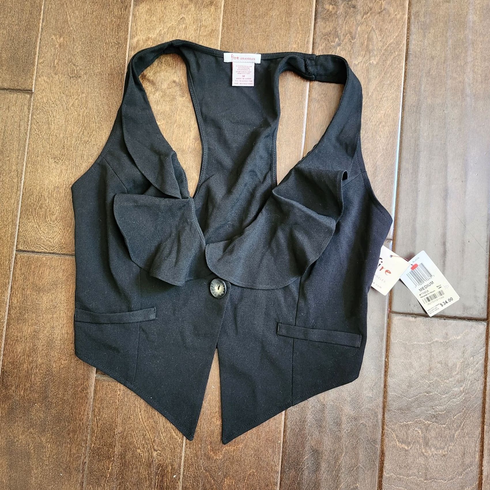 Vintage Fire Los Angeles Junior Black One Button Vest Top M NWT Size M / US 6-8 / IT 42-44 - 2 Thumbnail