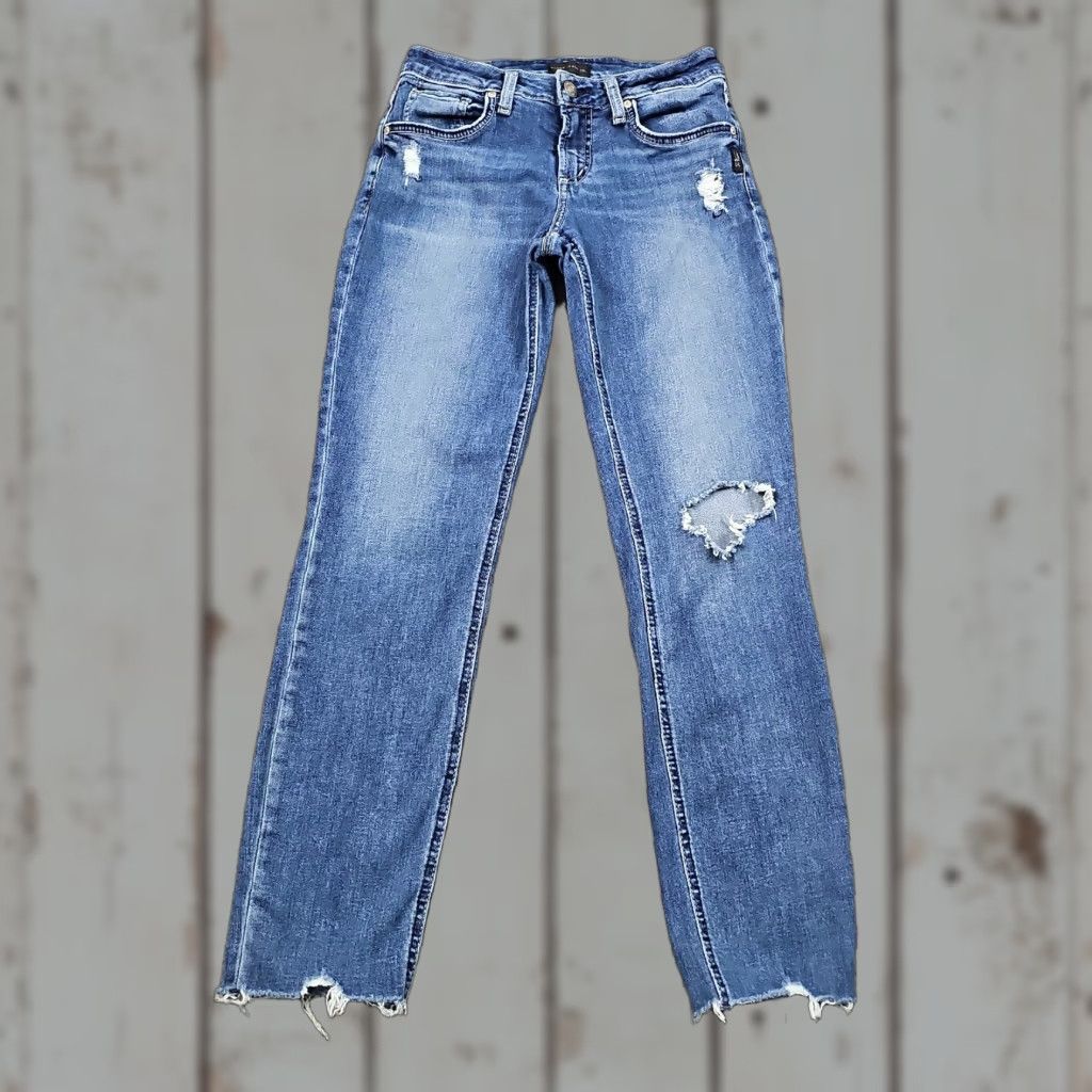 Silver Jeans Co. Silver Jeans Co Jeans Womens 27 Boyfriend Distressed Stretch Denim Casual 24x29 Blue Medium 90s? Wait not allowed. Size 27" / US 4 / IT 40 - 1 Thumbnail
