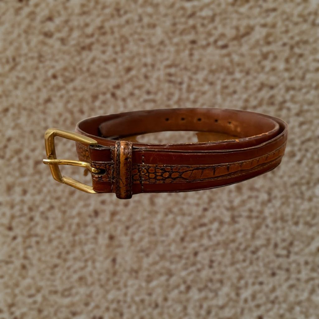 Vintage Paul Fredrick Belt Brown Leather Aniline Kipskin Shoulders Made in USA Mens 36 Snake Size 36 - 1 Thumbnail