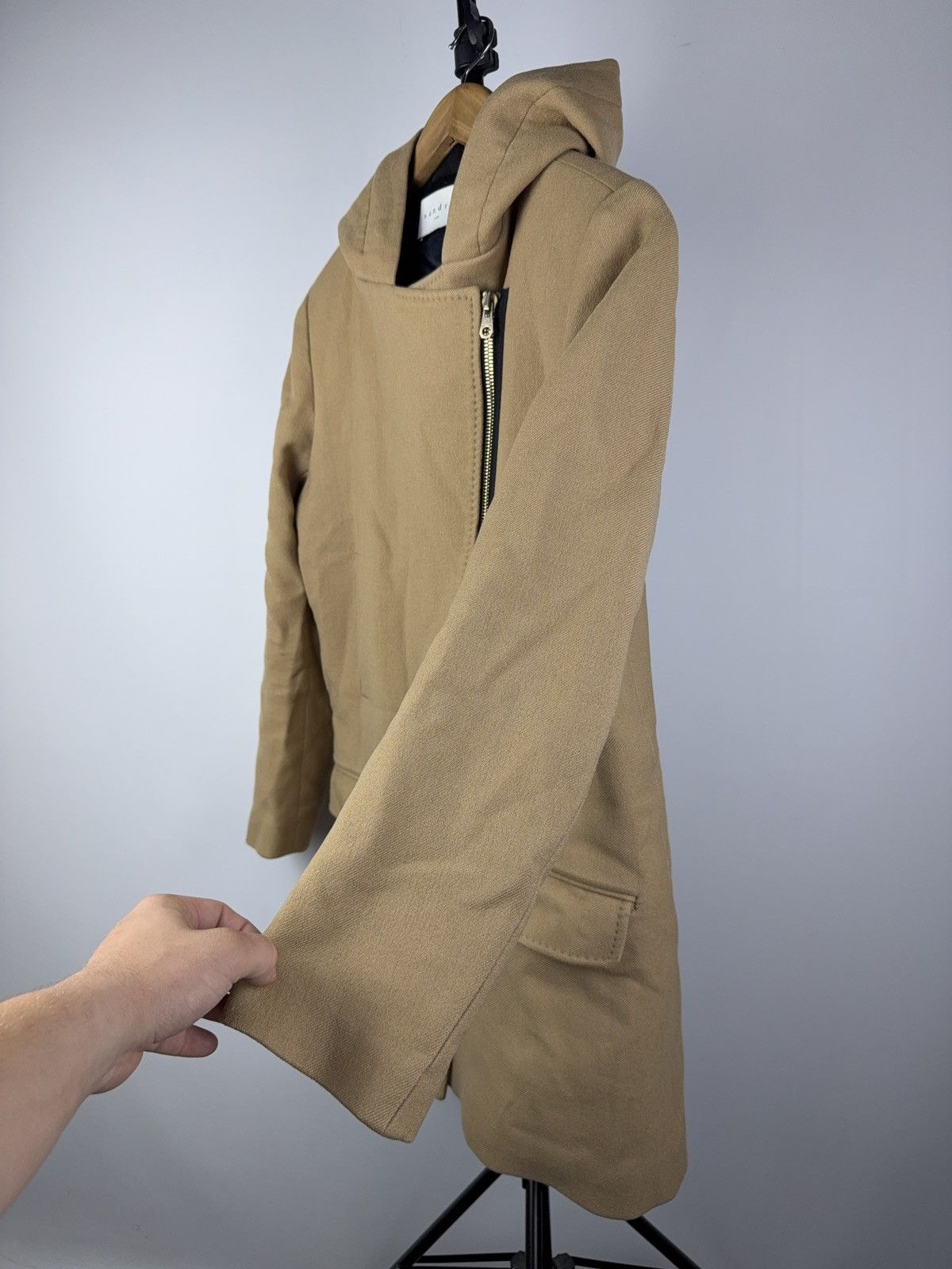 Sandro Luxury Sandro Paris Wool Hooded Coat Beige Asym Zip 38 S-M Size S / US 4 / IT 40 - 3 Thumbnail