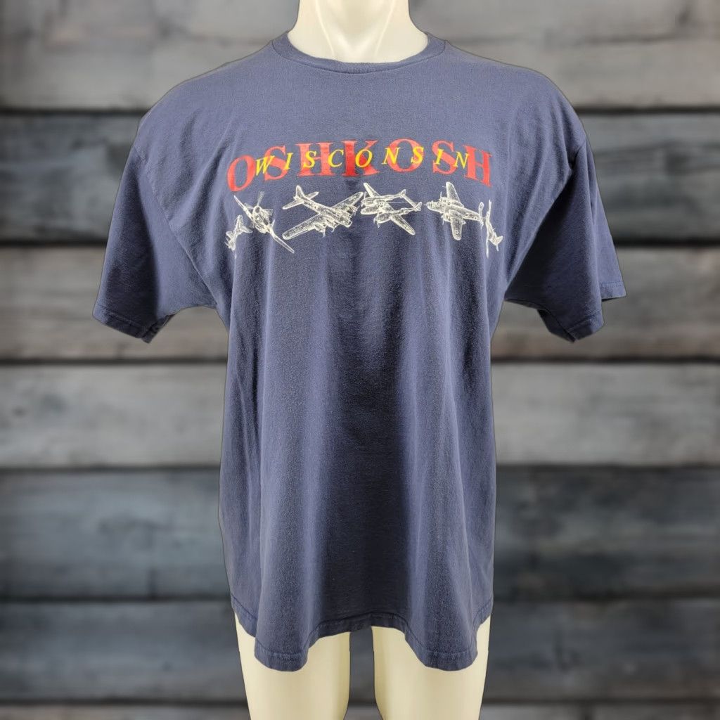 Vintage VINTAGE OshKosh Wisconsin Airplane T-Shirt XL Blue Mens Size US XL / EU 56 / 4 - 1 Thumbnail