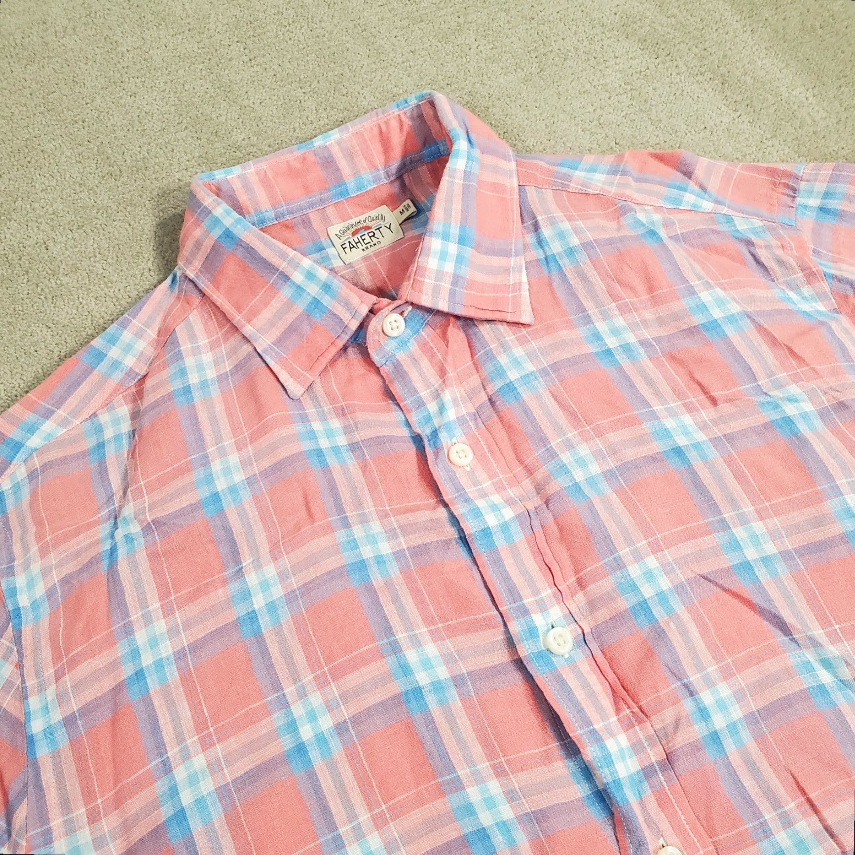 Faherty Faherty Shirt Mens M Pink Linen Button-Up Long Sleeve Collared Plaid Pattern Casual Outdoor Vintage No Size US M / EU 48-50 / 2 - 2 Thumbnail
