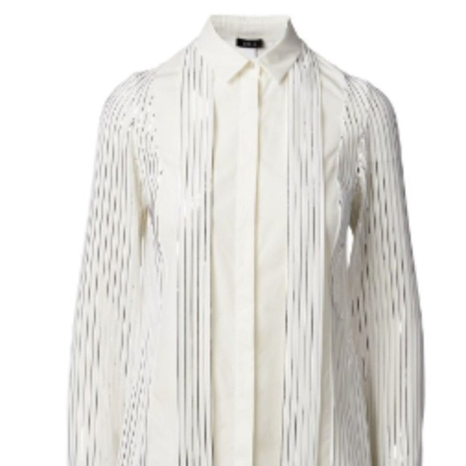 Akris Akris Blouse with Foil Pleats and Shirt Collar white silver Size XL / US 12-14 / IT 48-50 - 2 Thumbnail