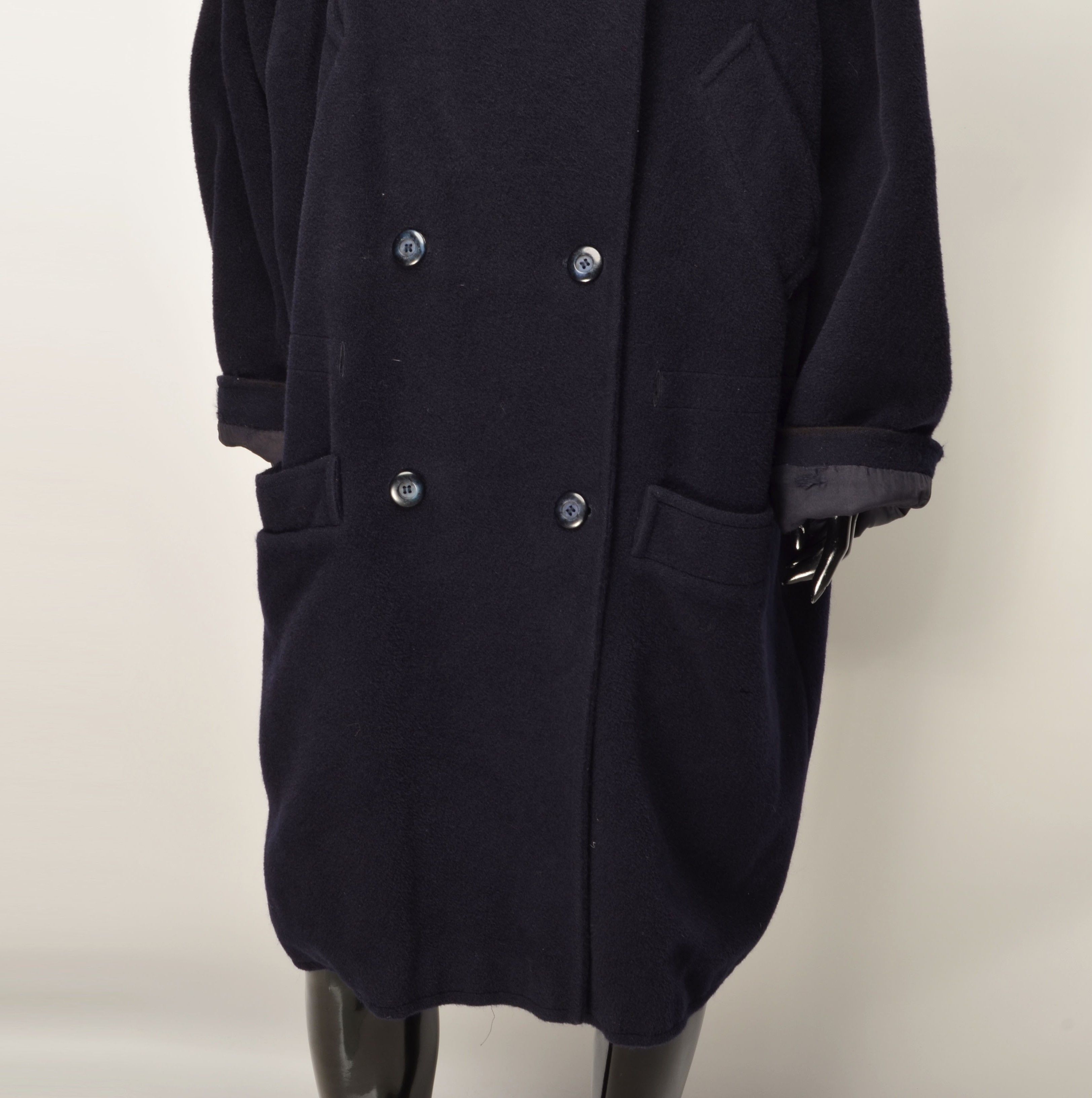 Max Mara Vintage Max Mara 80's Navy Oversized Wool Hooded Coat Size L / US 10 / IT 46 - 5 Thumbnail