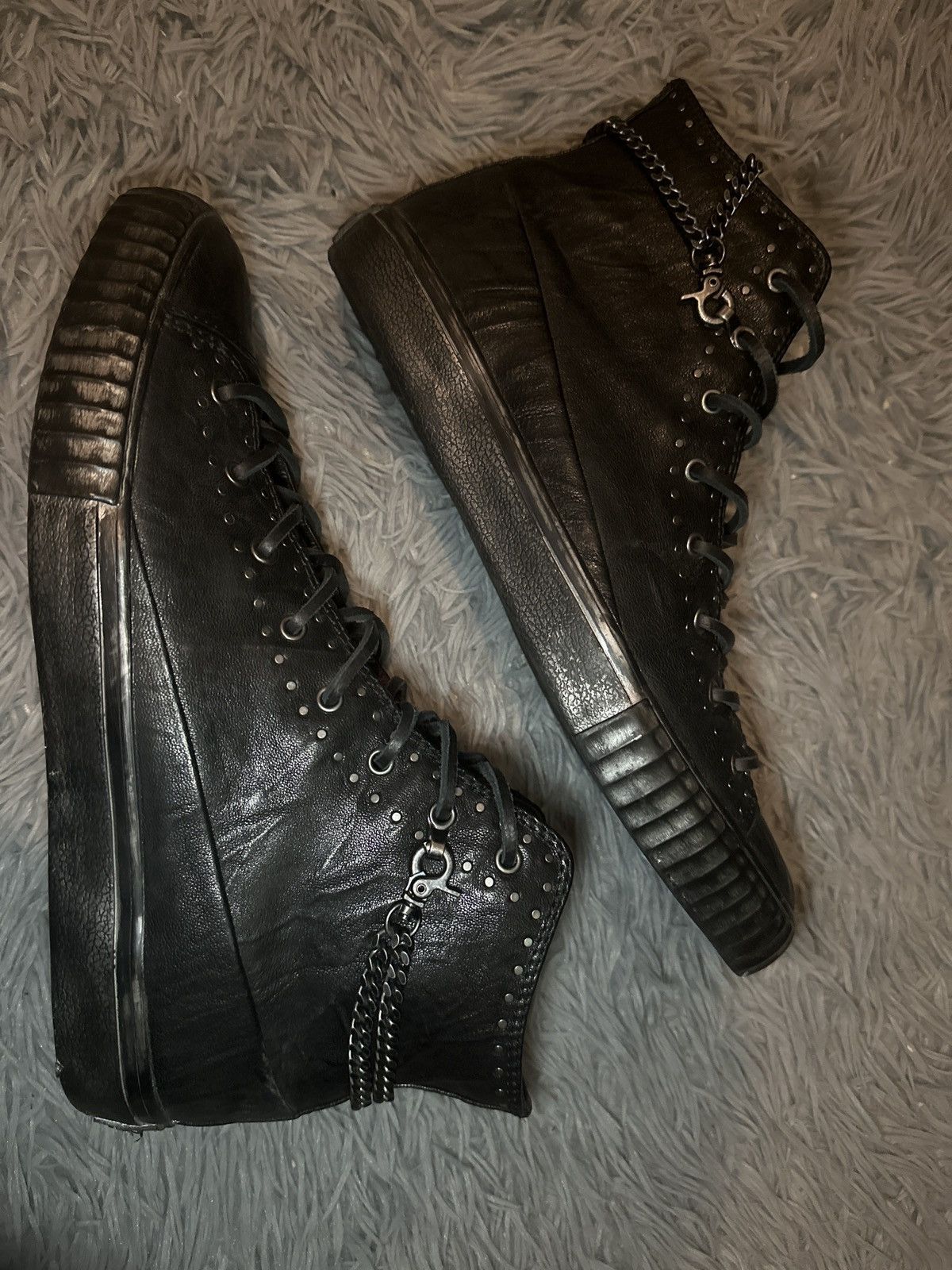 John Varvatos JV STUDDED MID TOP LEATHER SNEAKERS Size US 10 / EU 43 - 4 Thumbnail