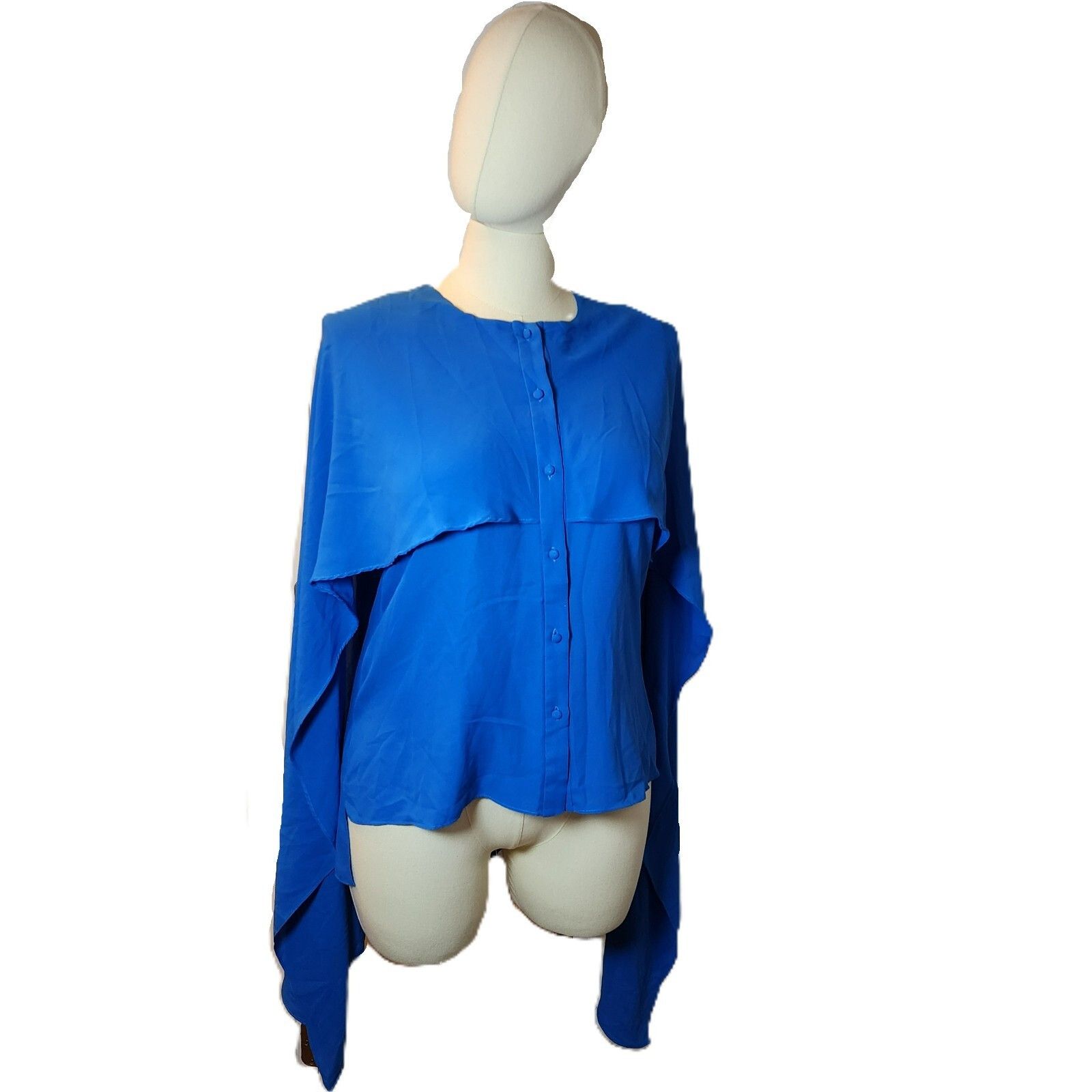 Prabal Gurung Prabal Gurung Blouse 8 Blue Asym Button Down Draped Sleeve Size M / US 6-8 / IT 42-44 - 2 Thumbnail