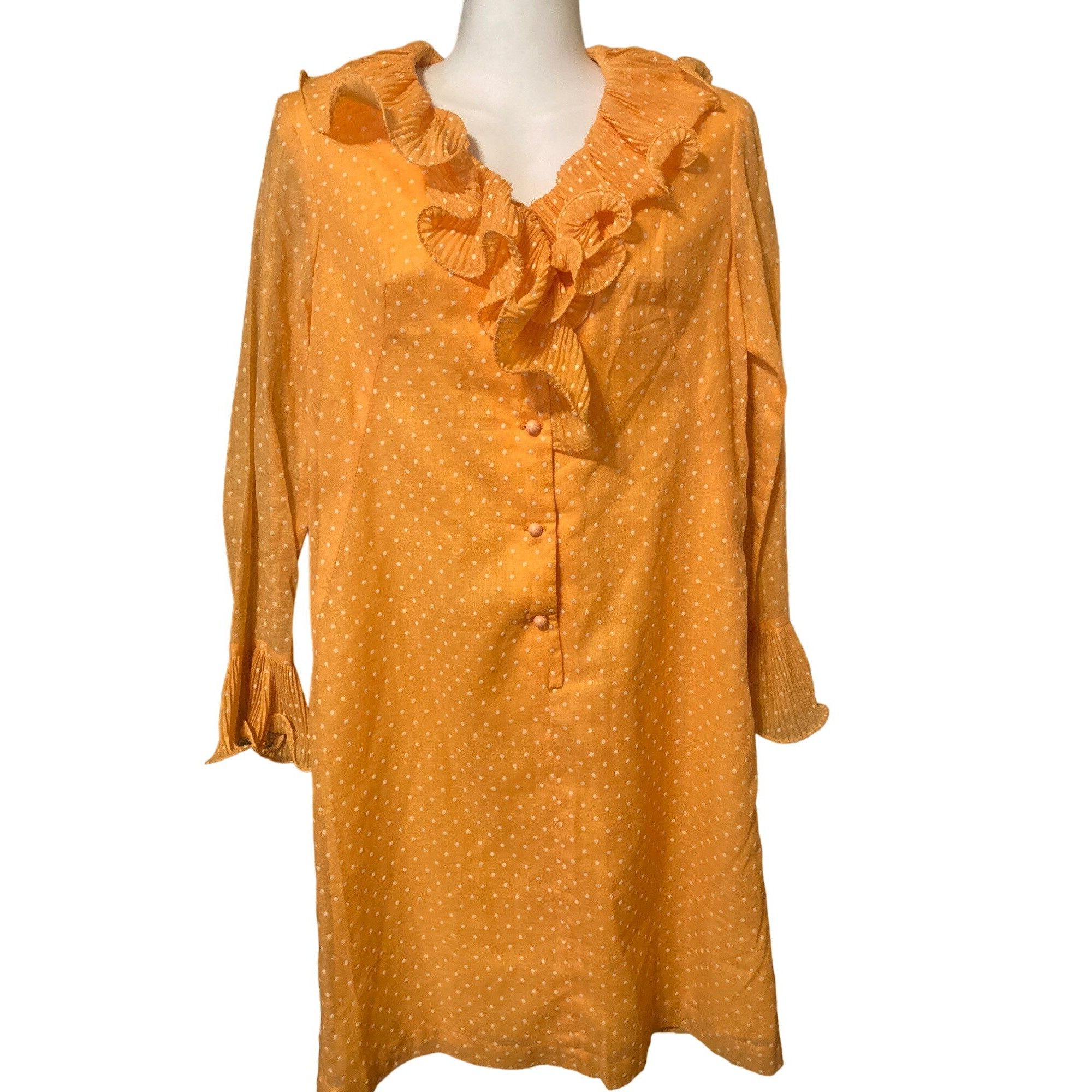 Image of 1970’S Vintage Honey Junior Petite Orange Swiss White Dot Mi, Women's (Size Small)