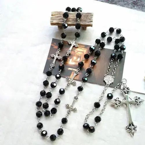 Jewelry Black Crystal Rosary Necklace Size ONE SIZE - 2 Thumbnail