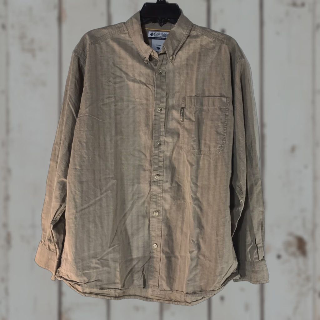 Vintage Columbia Button-Up Shirt Mens L Khaki Knit Cotton Classic 90s/Workwear (Breathable, Lightweight) Size US L / EU 52-54 / 3 - 1 Thumbnail