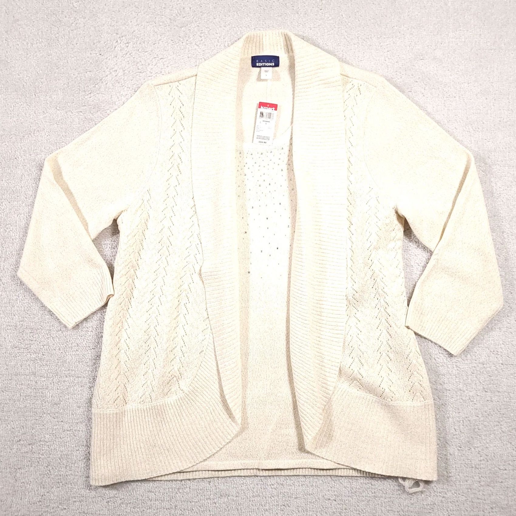 Basic Editions Basic Editions Cardigan Sweater Shirt Women's Large Beige Glitter Studded Closed Shirt Womens Large Beige Glitter Studded Cardigan Size L / US 10 / IT 46 - 2 Thumbnail