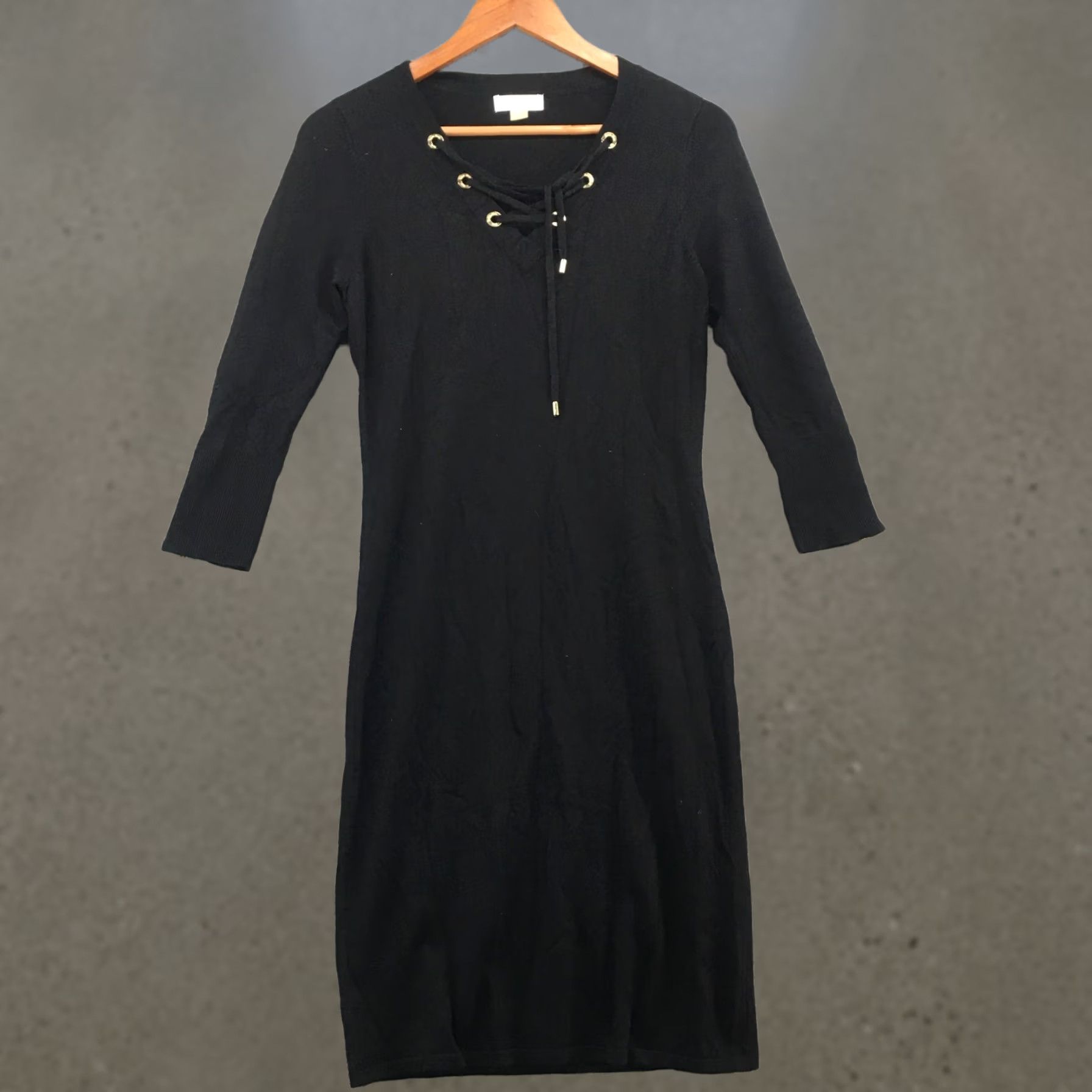 Calvin Klein Calvin Klein Bodycon Sweater Dress Womens Black Lace Up V-Neck Casual S Size S / US 4 / IT 40 - 1 Thumbnail