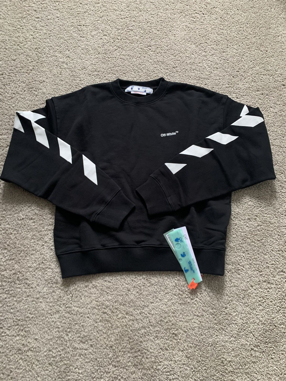 image of Off White Off-White Diagonal Helvetica Crewneck Sweatshirt Size Small in Black/White, Men's