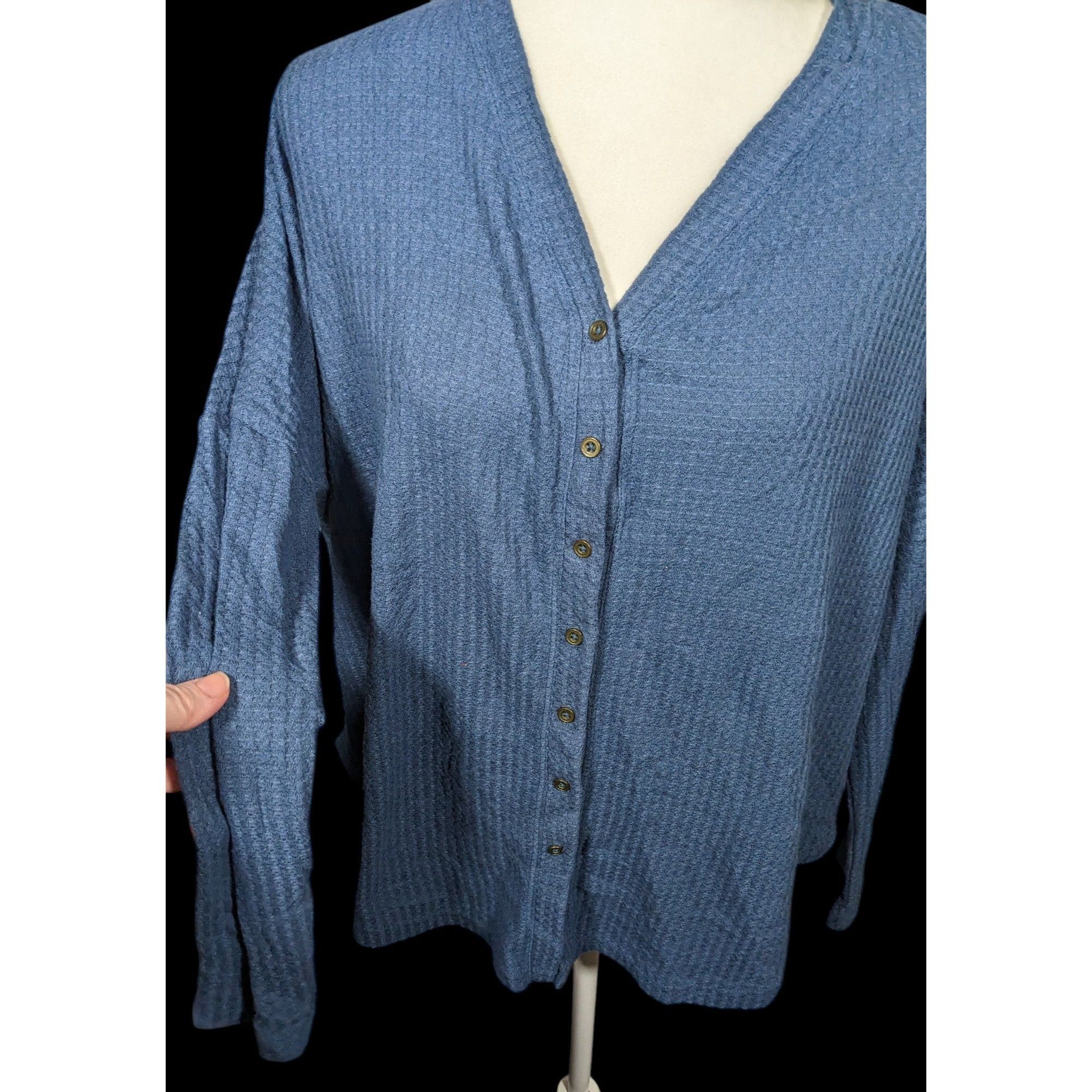 Other ANA Blue Button Down V Neck Thermal Long Sleeve Top Size M / US 6-8 / IT 42-44 - 3 Thumbnail