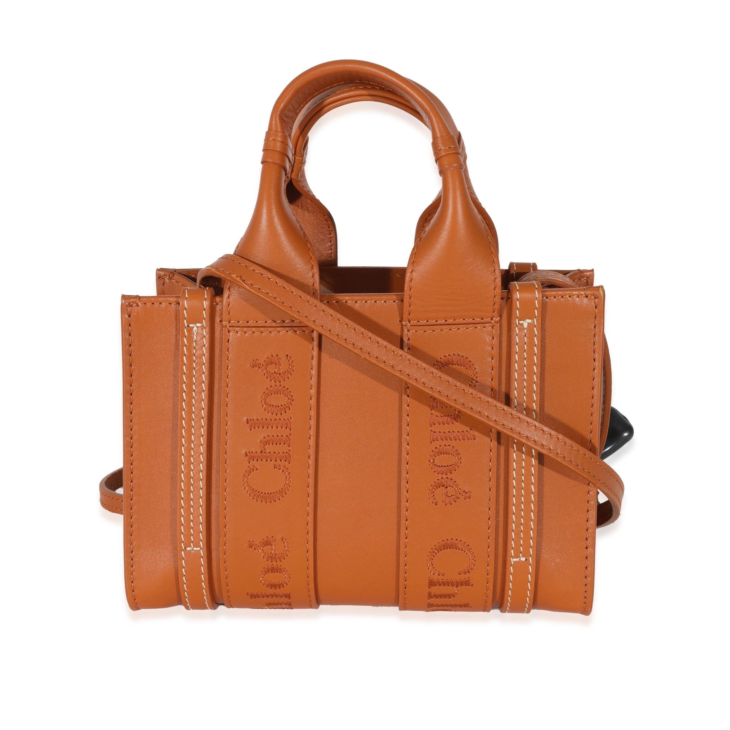 image of Chloe Brown Leather Mini Woody Tote, Women's