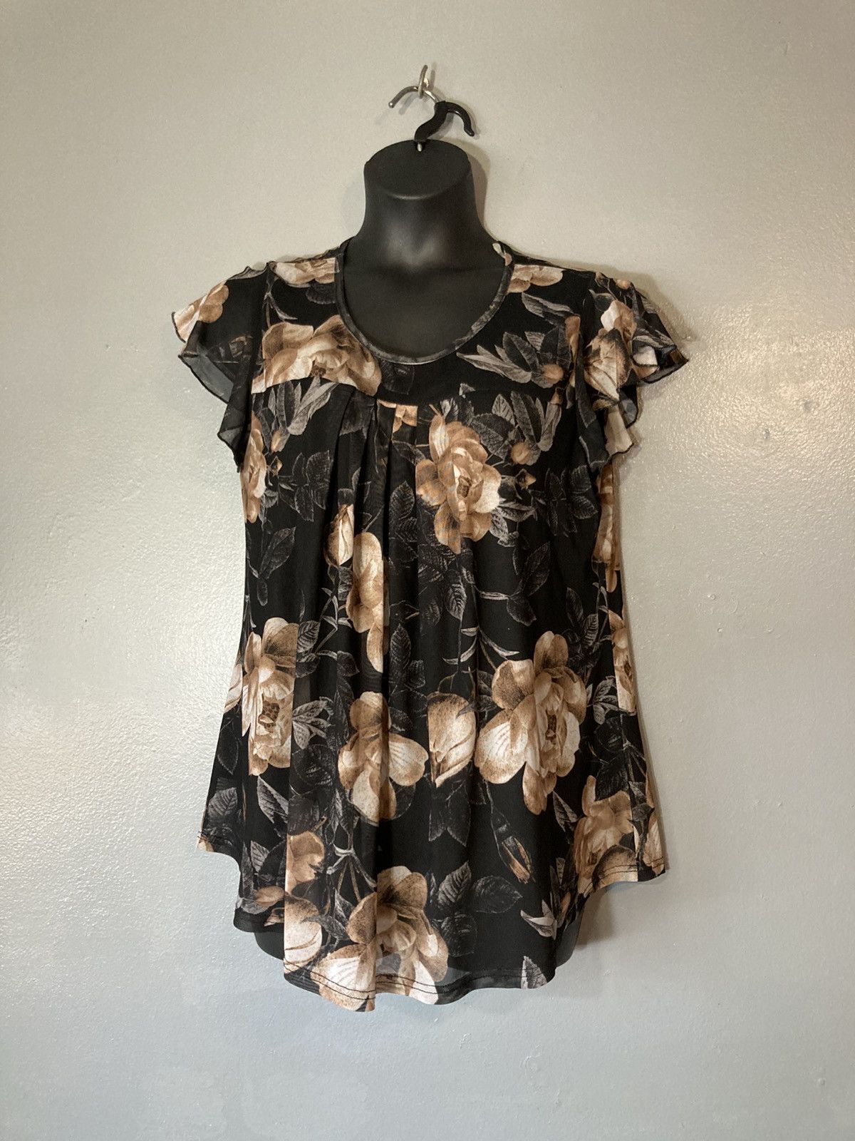 Other Furnex black and tan floral mesh pleated blouse Size XXL / US 16-18 / IT 52-54 - 1 Thumbnail