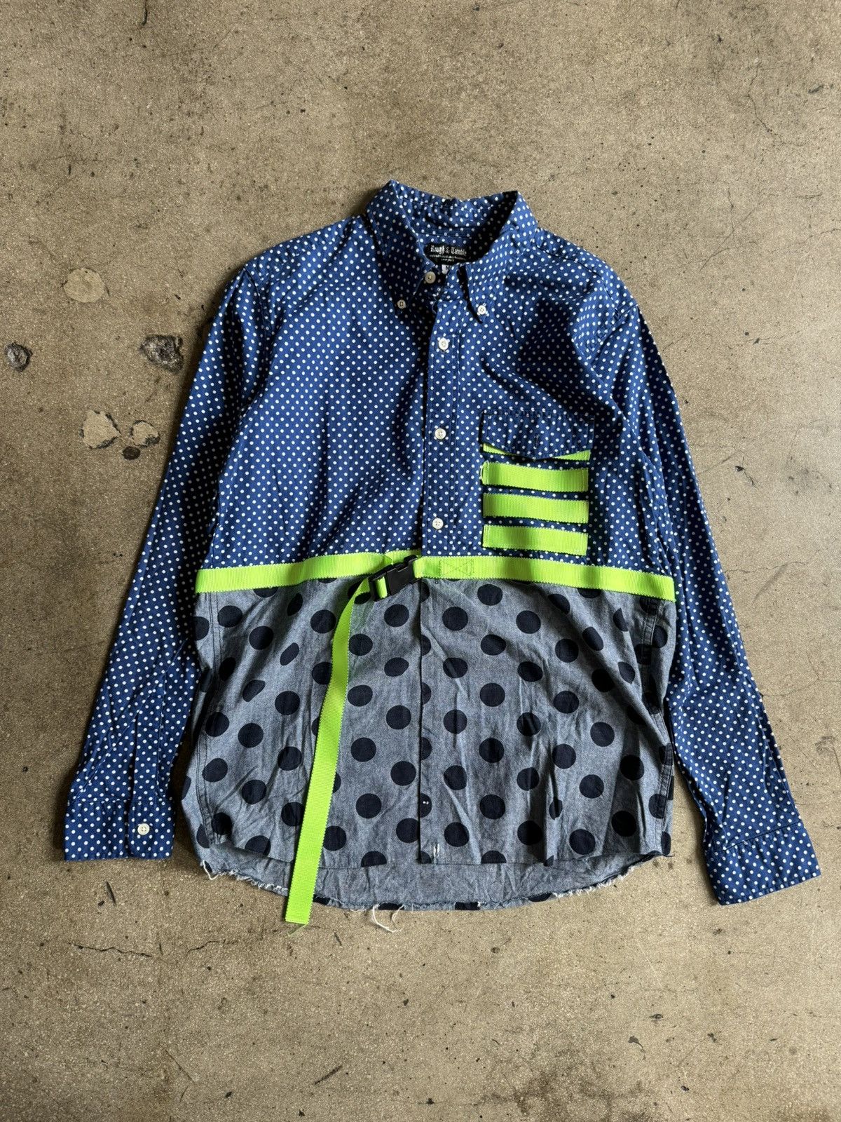 image of Needles x Nepenthes New York Rough & Tumble Polka Dot Utility Tunic Shirt in Blue (Size Medium)
