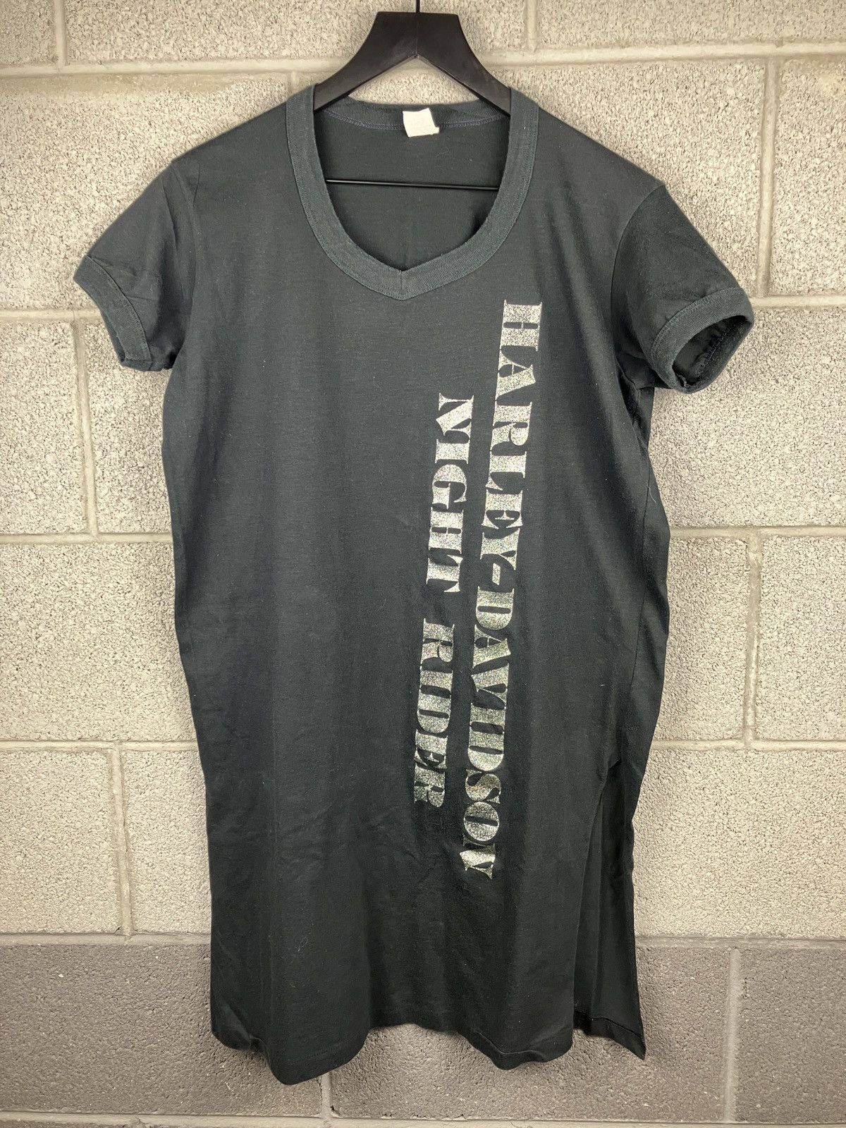 image of 1970S Harley Davidson Night Rider Graphic Tee Dress in Black, Women's (Size XL)