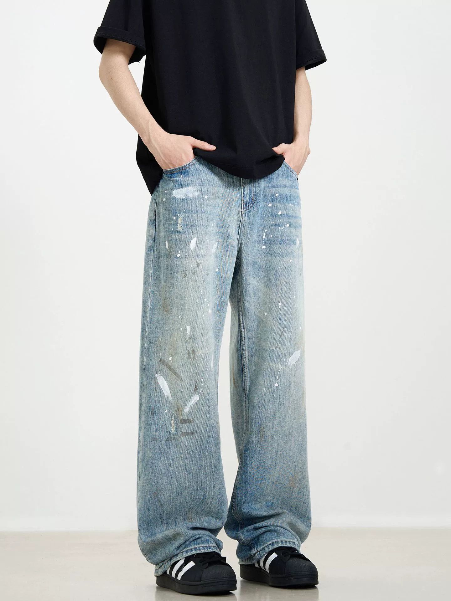 Vintage Men's loose casual ink-splashed vintage washed jeans Size US 32 / EU 48 - 3 Thumbnail